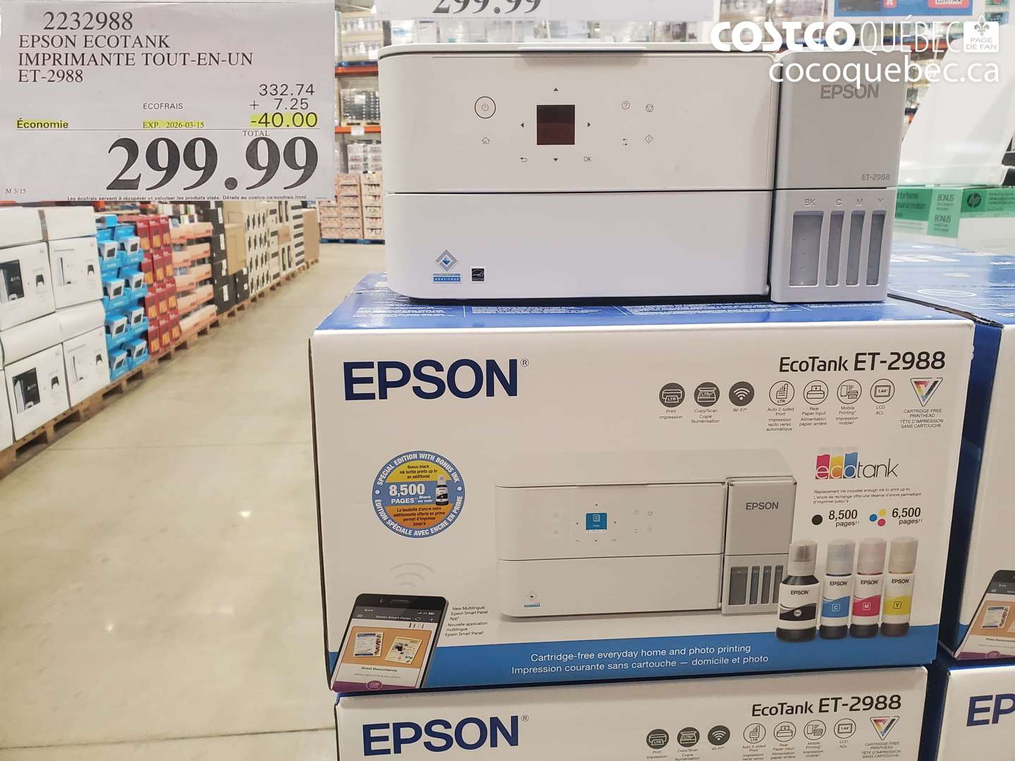 2232988 EPSON ECOTANK IMPRIMANTE TOUT-EN-UN ET-2988 ($40.00 INSTANT SAVINGS EXPIRES ON 2026-03-15) $299.99