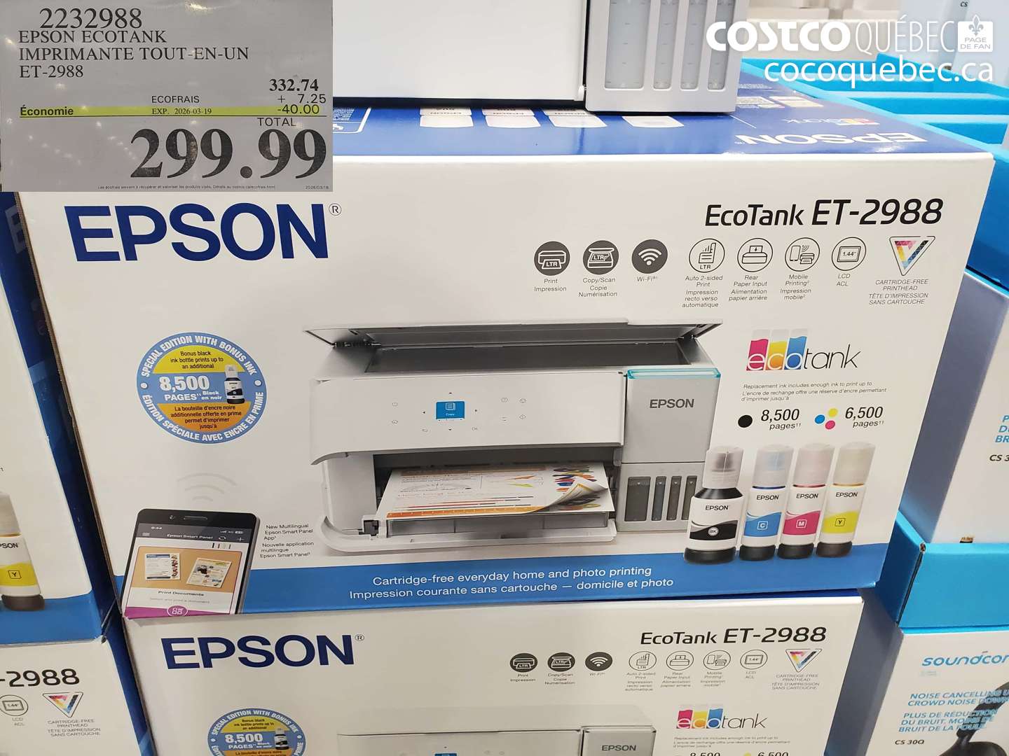 2232988 EPSON ECOTANK IMPRIMANTE TOUT-EN-UN ET-2988 ($40.00 INSTANT SAVINGS EXPIRES ON 2026-03-19) $299.99