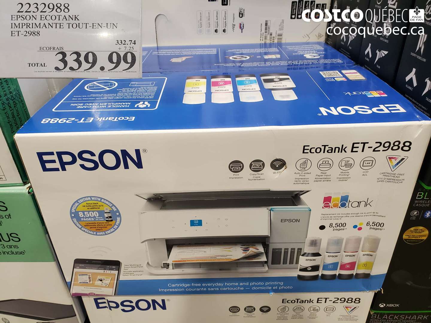 2232988 EPSON ECOTANK IMPRIMANTE TOUT-EN-UN ET-2988 $339.99