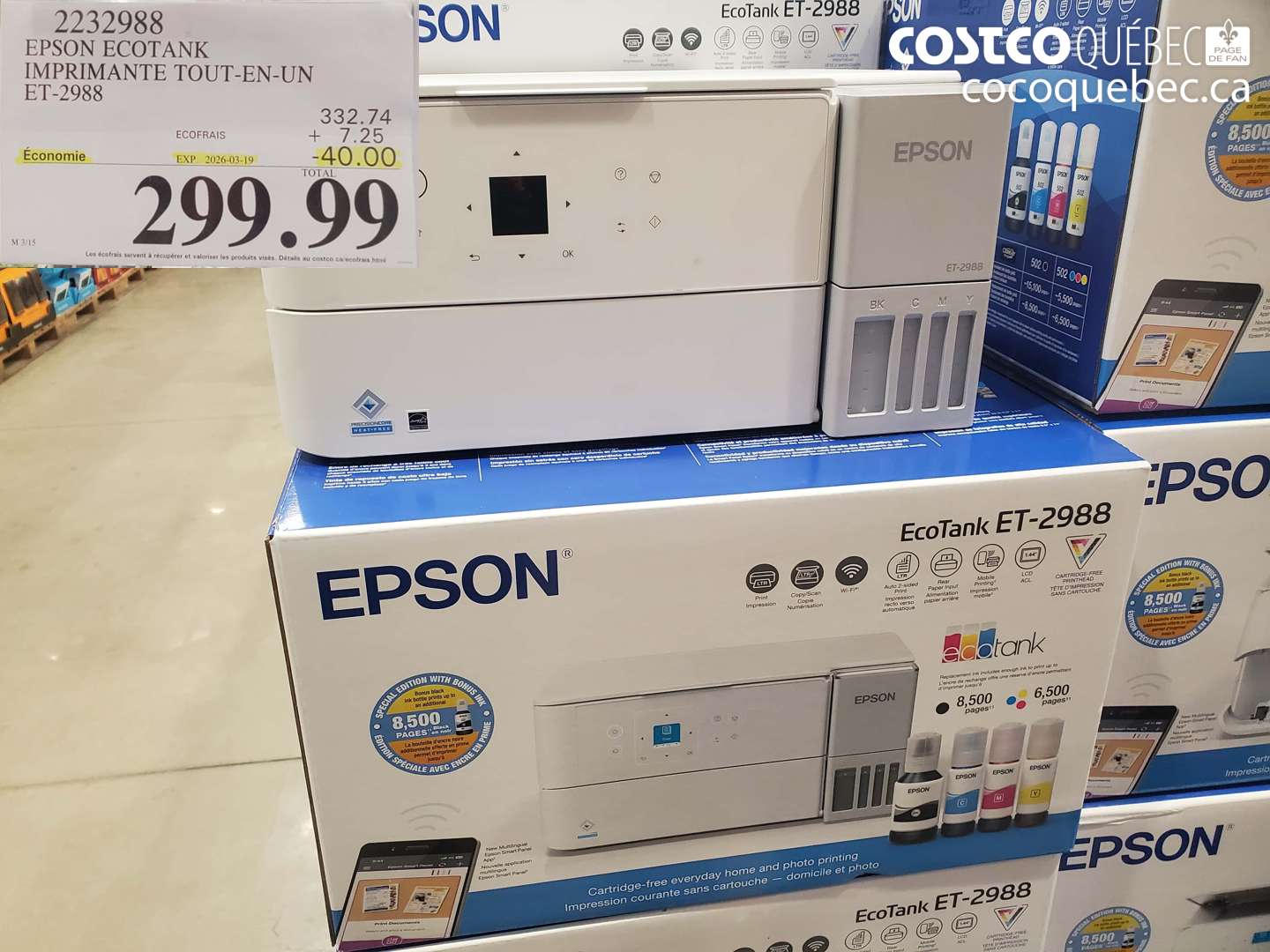 2232988 EPSON ECOTANK IMPRIMANTE TOUT-EN-UN ET-298 ($40.00 INSTANT SAVINGS EXPIRES ON 2026-03-19) $299.99