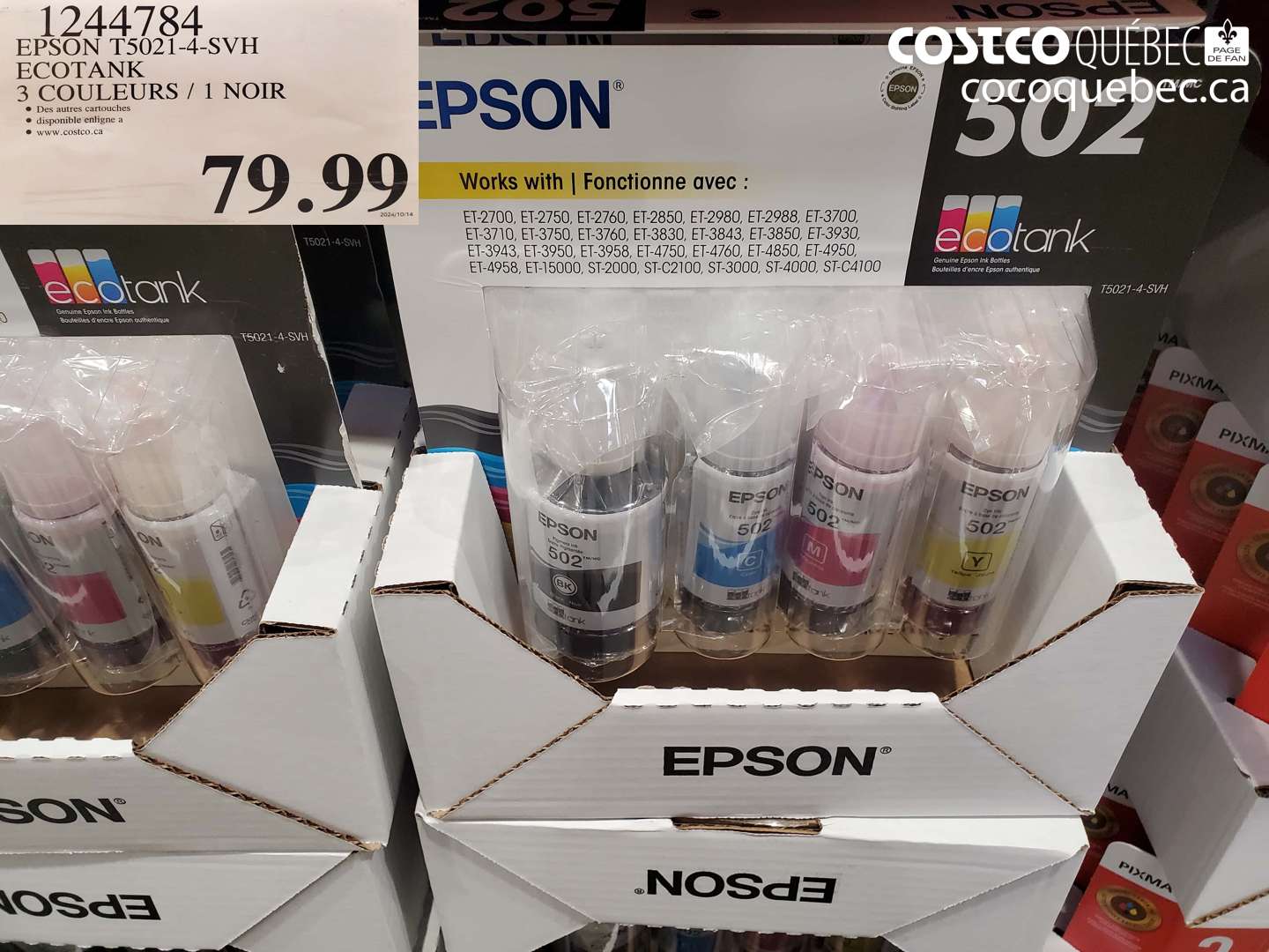 1244784 EPSON T5021-4-SVH ECOTANK 3 COULEURS / 1 NOIR $79.99
