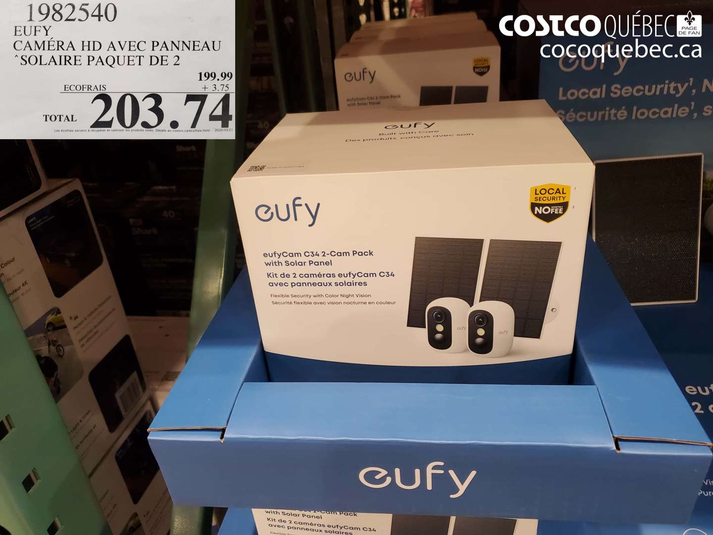 1982540 EUFY CAMÉRA HD AVEC PANNEAU SOLAIRE PAQUET DE 2 $203.74