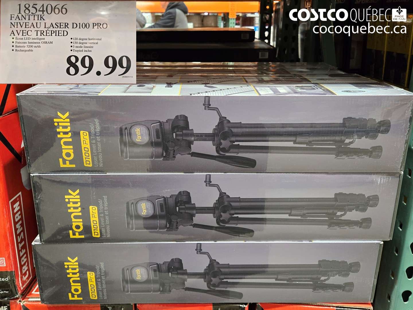 1854066 FANTTK NIVEAU LASER D100 PRO AVEC TRÉPIED $89.99