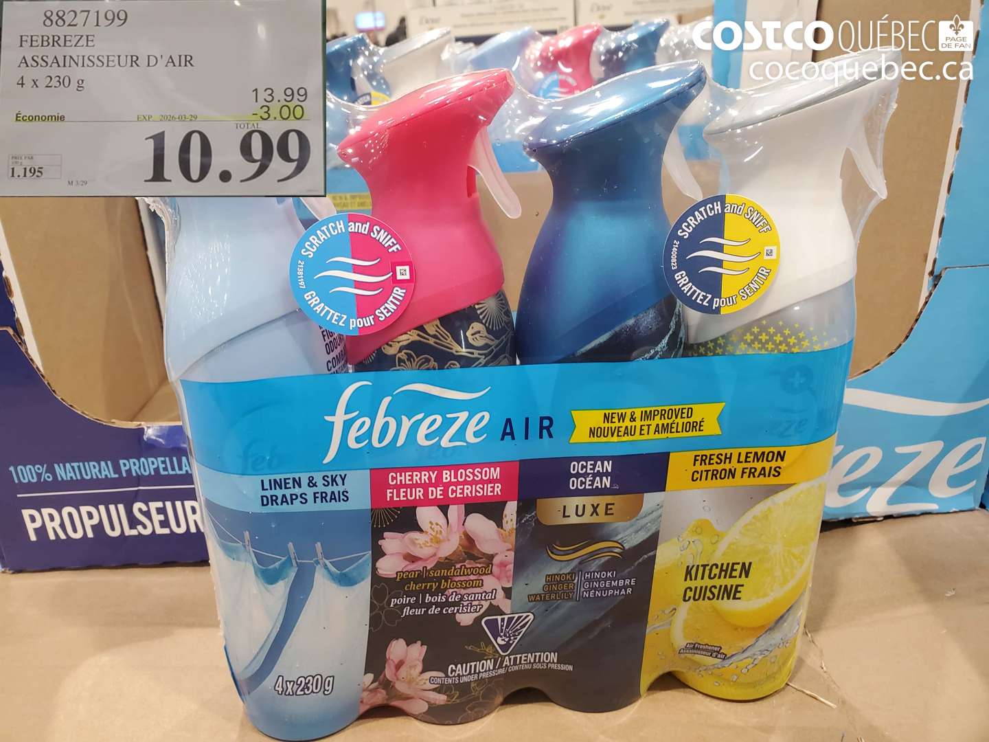 8827199 FEBREZE ASSAINISSEUR D'AIR 4 X 230 G ($3.00 INSTANT SAVINGS EXPIRES ON 2026-03-29) $10.99