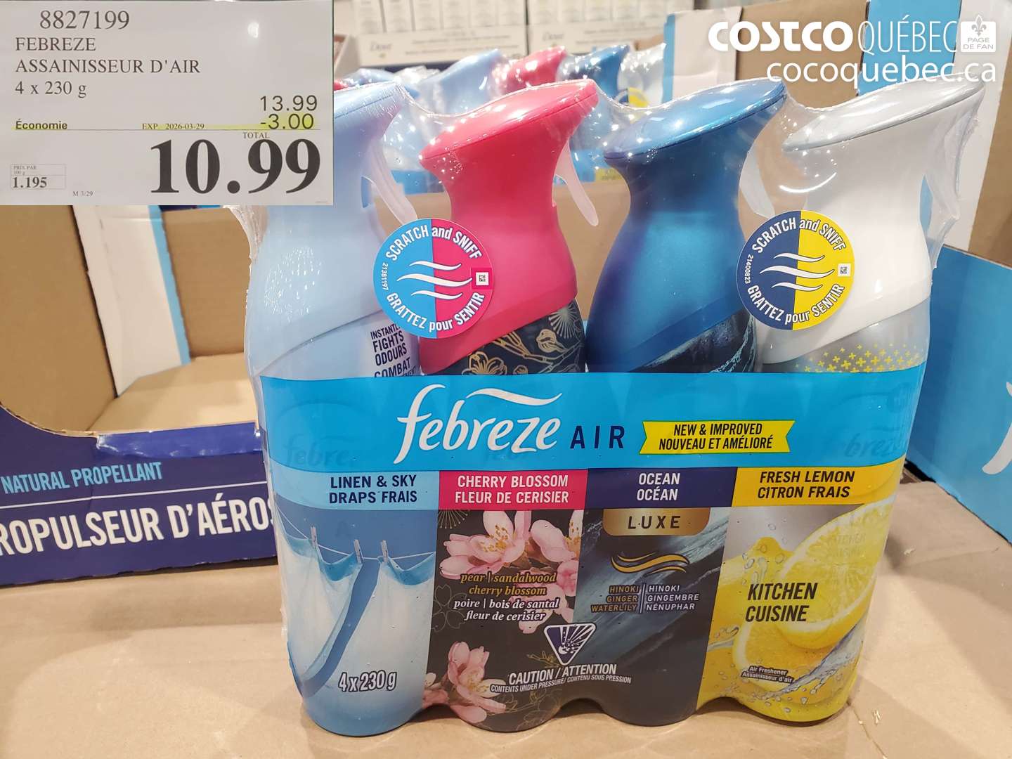 8827199 FEBREZE ASSAINISSEUR D'AIR 4 X 230 G ($3.00 INSTANT SAVINGS EXPIRES ON 2026-03-29) $10.99