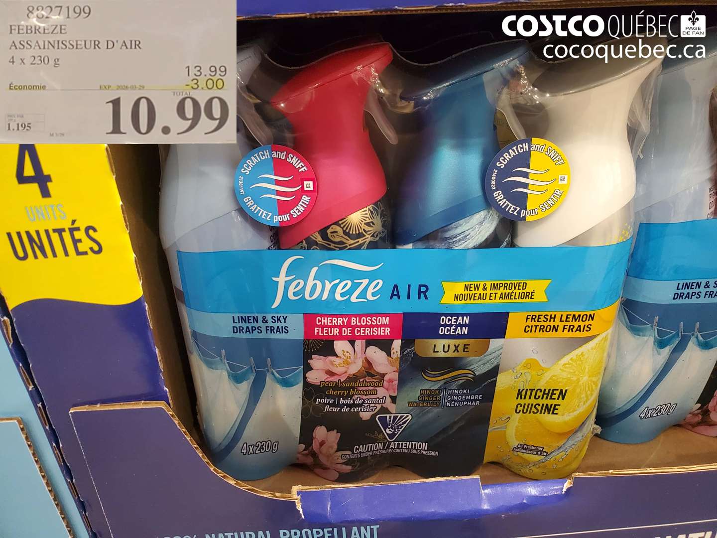 8227199 FEBREZE ASSAINISSEUR D'AIR 4 X 230 G ($3.00 INSTANT SAVINGS EXPIRES ON 2026-03-29) $10.99