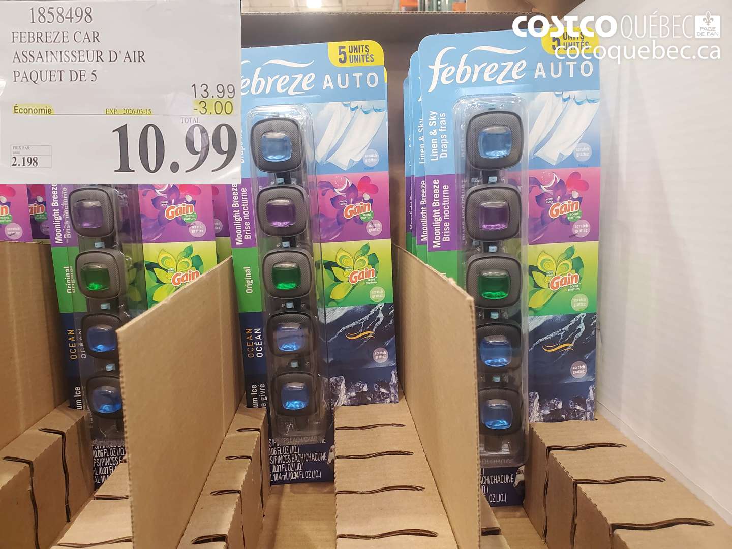 1858498 FEBREZE CAR ASSAINISSEUR D' AIR PAQUET DE 5 ($3.00 INSTANT SAVINGS EXPIRES ON 2026-03-15) $10.99