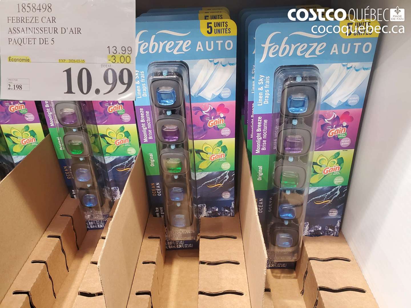 1858498 FEBREZE CAR ASSAINISSEUR D' AIR PAQUET DE 5 ($3.00 INSTANT SAVINGS EXPIRES ON 2026-03-15) $10.99