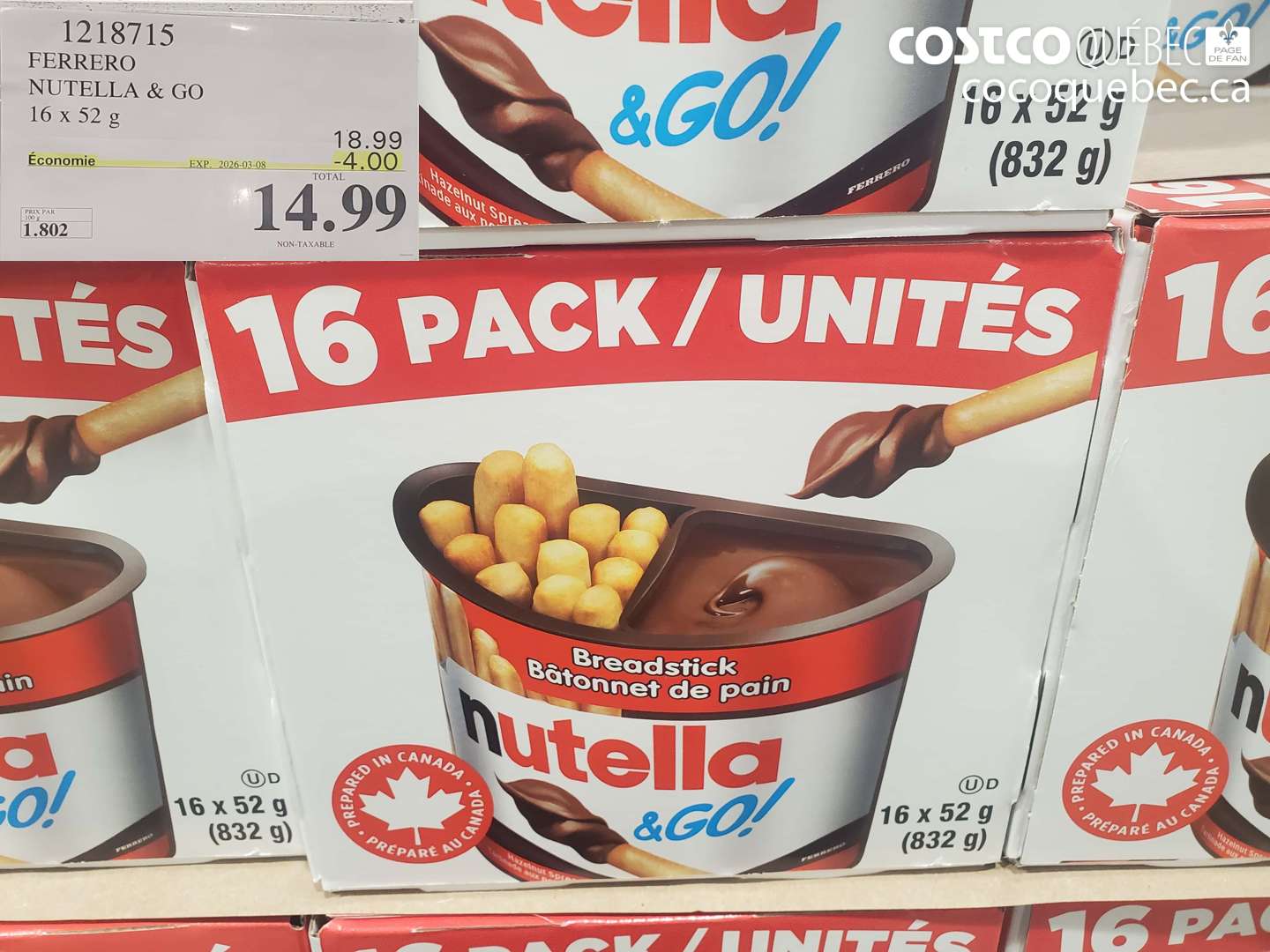 1218715 FERRERO NUTELLA & GO 16 X 52 G ($4.00 INSTANT SAVINGS EXPIRES ON 2026-03-08) $14.99