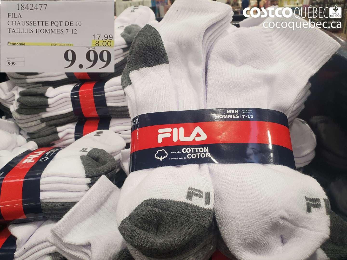 1842477 FILA CHAUSSETTE POT DE 10 TAILLES HOMMES 7-12 ($8.00 INSTANT SAVINGS EXPIRES ON 2026-02-15) $9.99