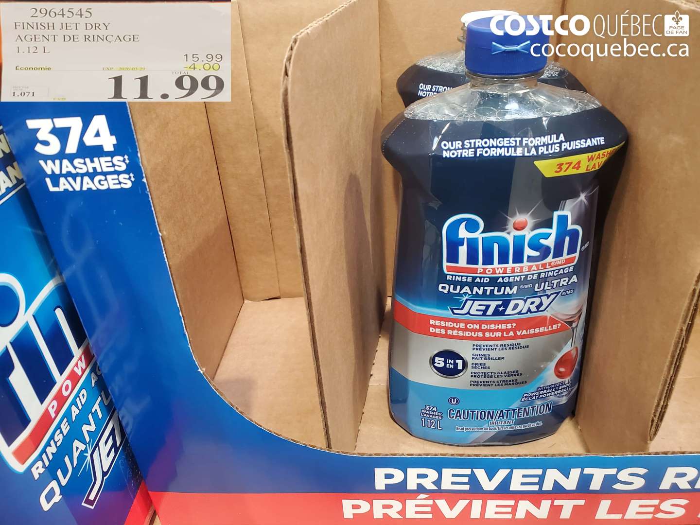 2964545 FINISH JET DRY AGENT DE RINÇAGE 1.12 L ($4.00 INSTANT SAVINGS EXPIRES ON 2026-03-29) $11.99