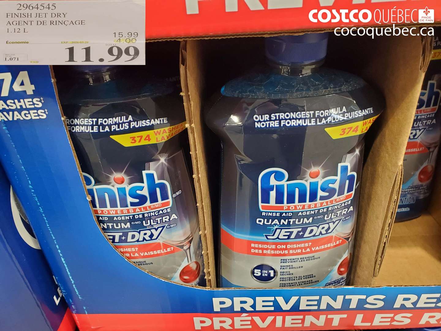 2964545 FINISH JET DRY AGENT DE RINÇAGE 1.12 L ($4.00 INSTANT SAVINGS EXPIRES ON 2026-03-29) $11.99