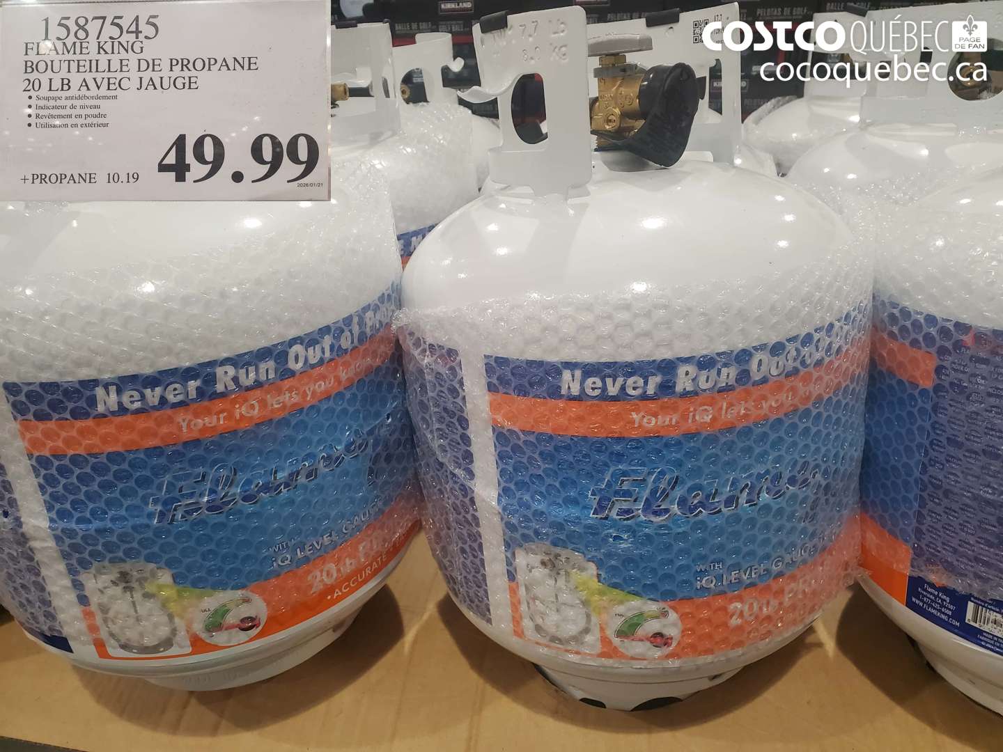 1587545 FLAME KING BOUTEILLE DE PROPANE 20 LB AVEC JAUGE $49.99