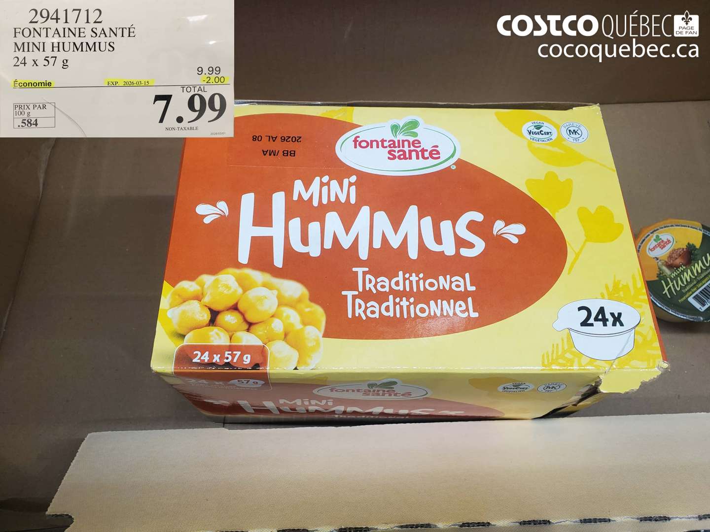 2941712 FONTAINE SANTÉ MINI HUMMUS 24 X 57 G ($2.00 INSTANT SAVINGS EXPIRES ON 2026-03-15) $7.99