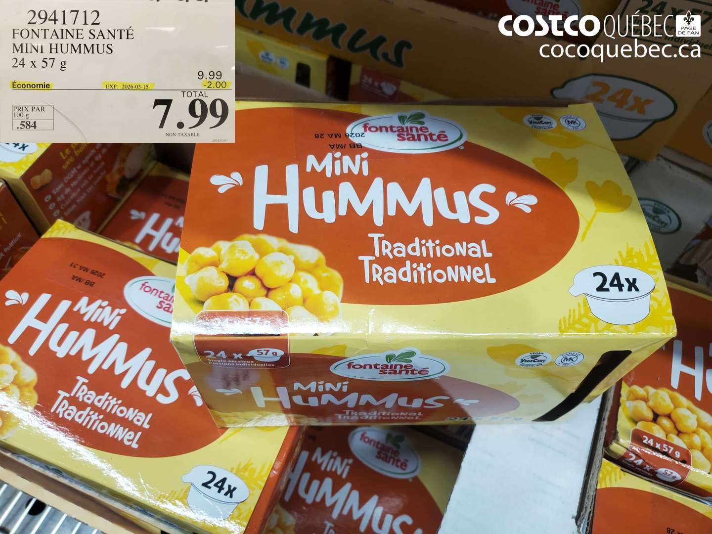 2941712 FONTAINE SANTE MINI HUMMUS 24 X 57 G ($2.00 INSTANT SAVINGS EXPIRES ON 2026-03-15) $7.99