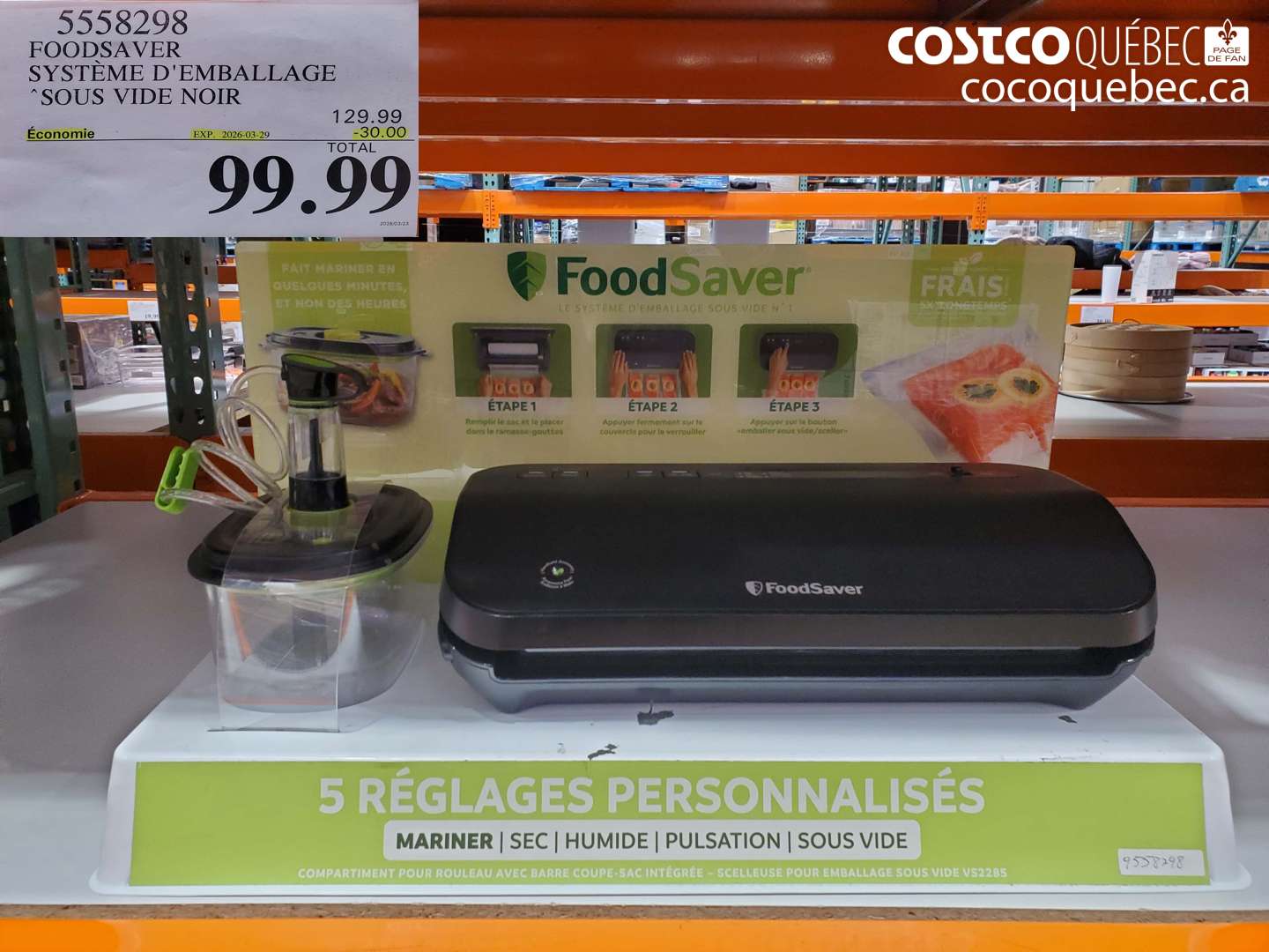 5558298 FOODSAVER SYSTÈME D'EMBALLAGE SOUS VIDE NOIR ($30.00 INSTANT SAVINGS EXPIRES ON 2026-03-29) $99.99