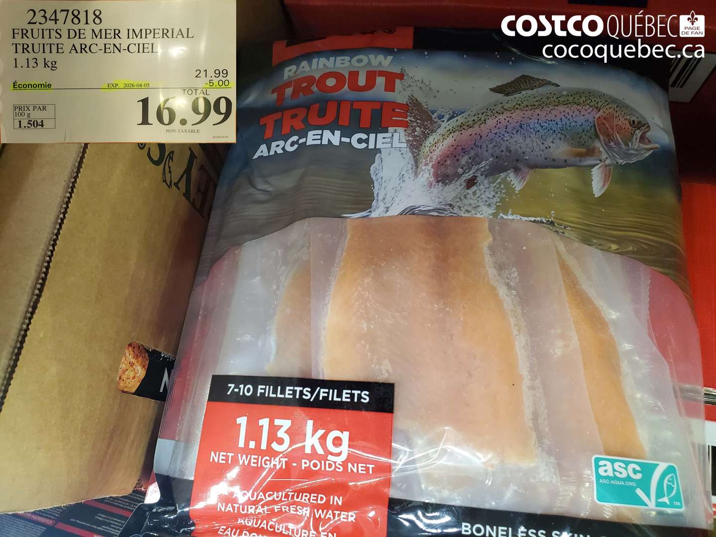 2347818 FRUITS DE MER IMPERIAL TRUITE ARC-EN-CIEL 1.13 KG ($5.00 INSTANT SAVINGS EXPIRES ON 2026-04-05) $16.99