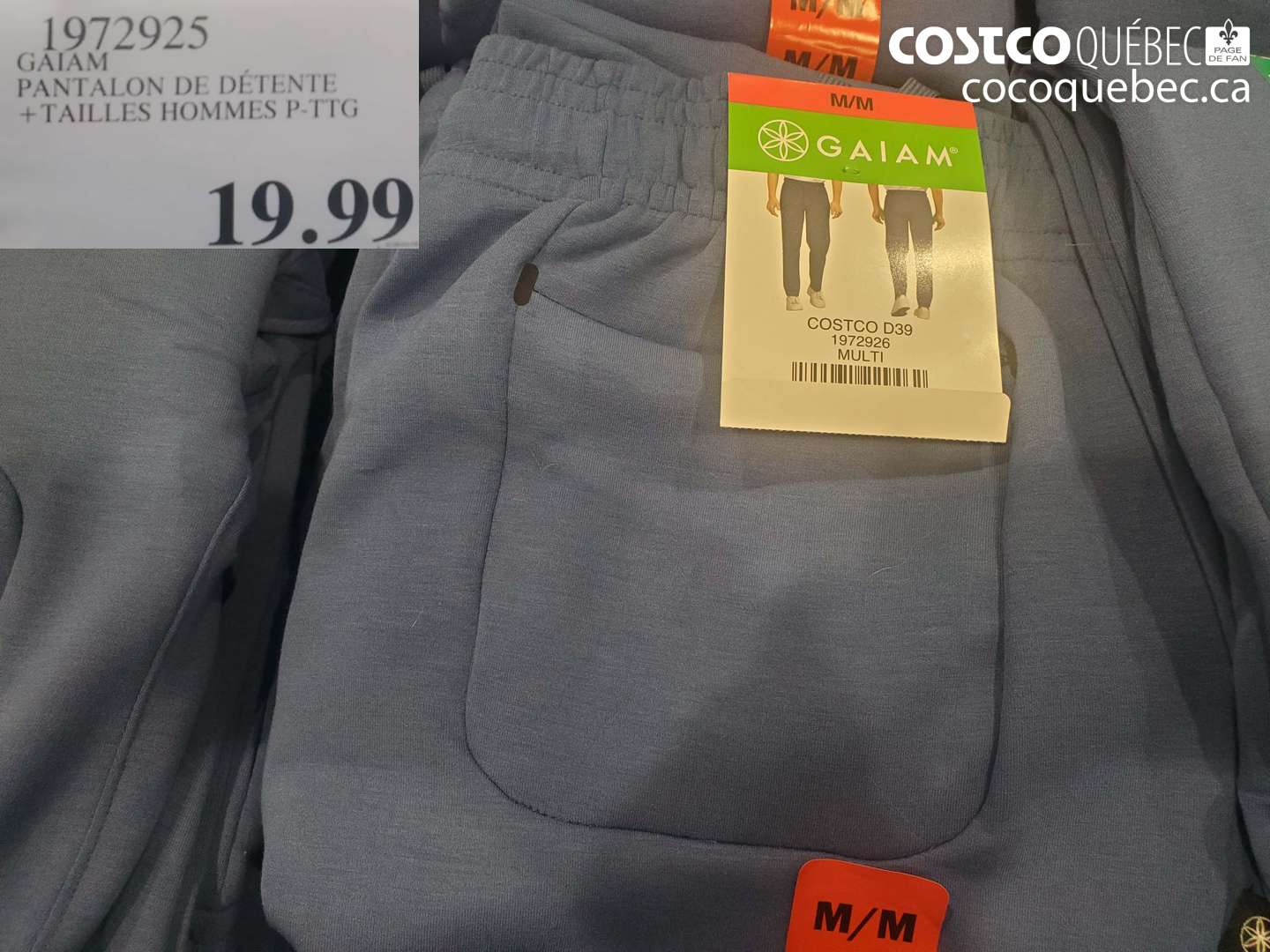 1972925 GAIAM PANTALON DE DETENTE + TAILLES HOMMES P.TTG $19.99