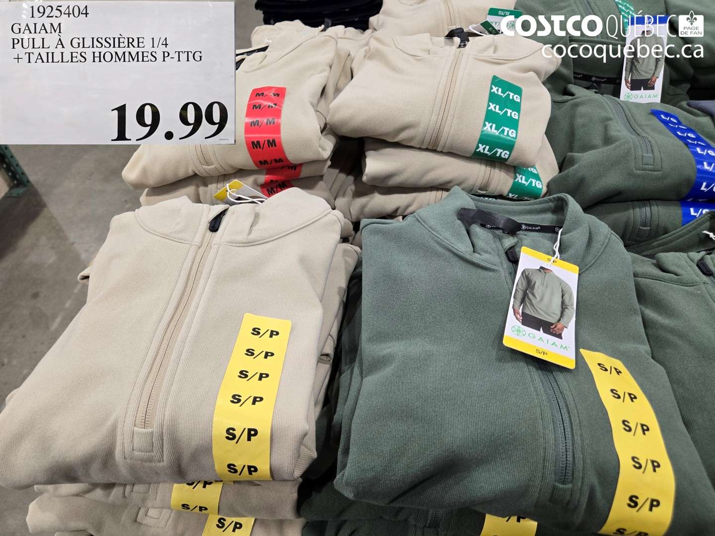 1925404 GAIAM PULL A GLISSIERE 1/4 + TAILLES HOMMES P-PTG $19.99