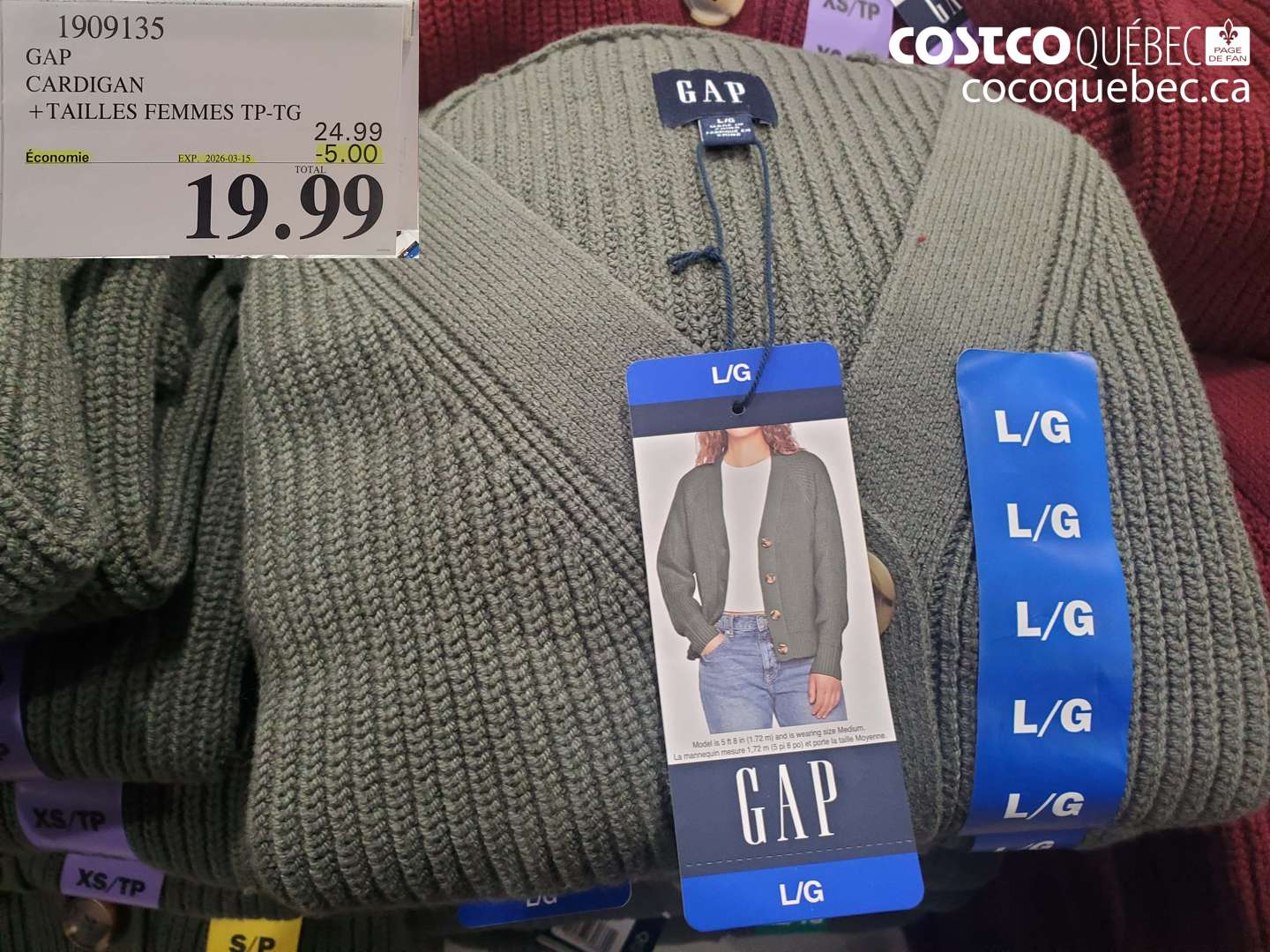 1909135 GAP CARDIGAN + TAILLES FEMMES TP-TG ($5.00 INSTANT SAVINGS EXPIRES ON 2026-03-15) $19.99