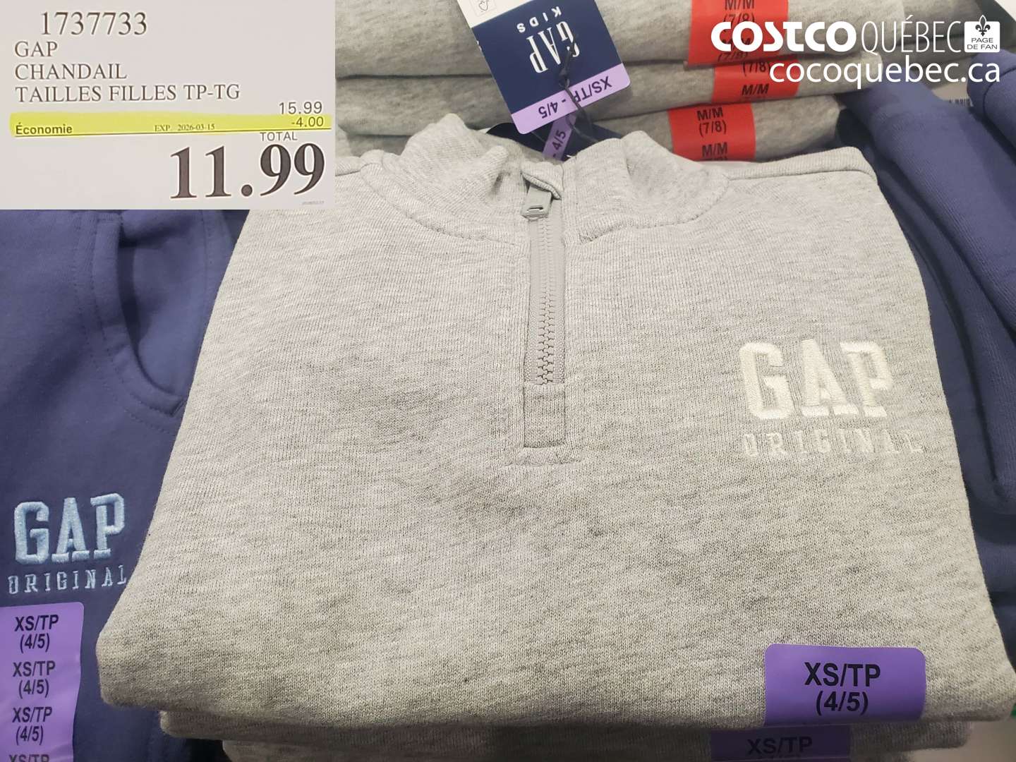 1737733 GAP CHANDAIL TAILLES FILLES TP-TG ($4.00 INSTANT SAVINGS EXPIRES ON 2026-03-15) $11.99