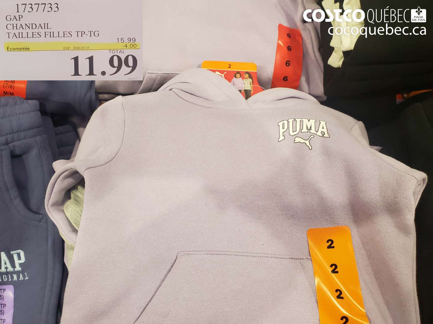 1737733 GAP CHANDAL TAILLES FILLES TP-TG ($4.00 INSTANT SAVINGS EXPIRES ON 2026-03-15) $11.99