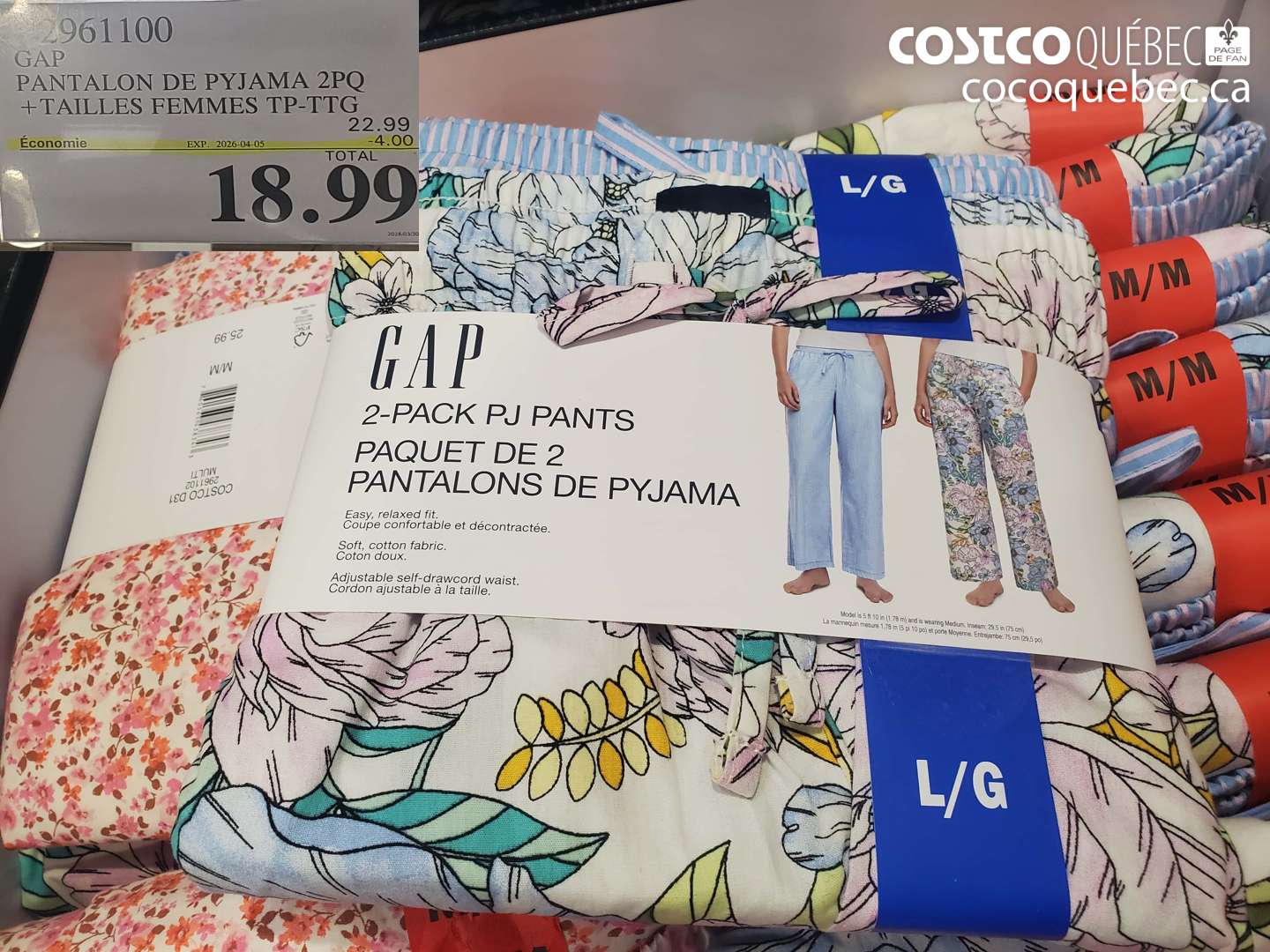 2961100 GAP PANTALON DE PYJAMA 2PQ + TAILLES FEMMES TP-TG ($4.00 INSTANT SAVINGS EXPIRES ON 2026-04-05) $18.99