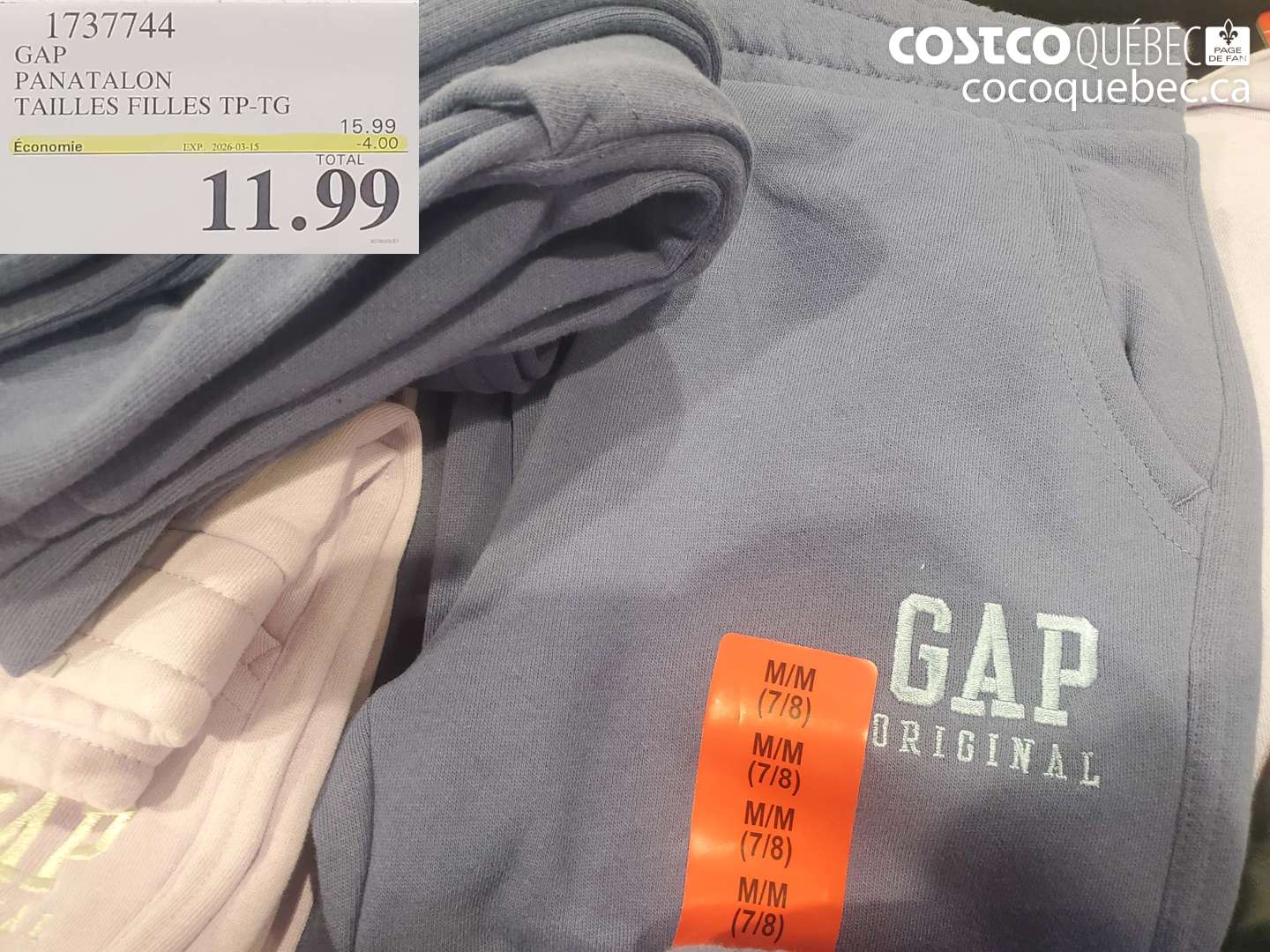 1737744 GAP PANTALON TAILLES FILLES TP-TG ($4.00 INSTANT SAVINGS EXPIRES ON 2026-03-15) $11.99