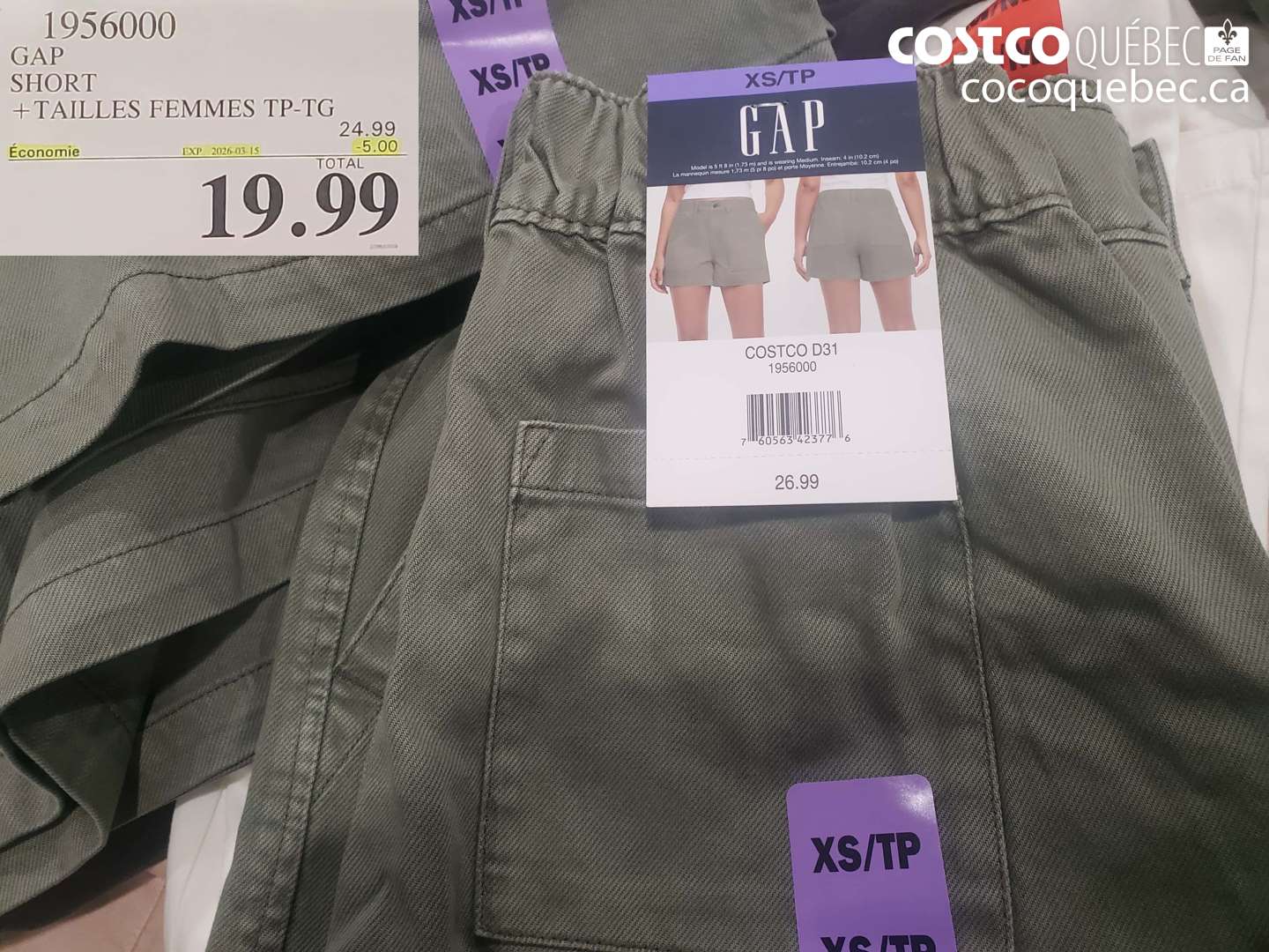 1956000 GAP SHORT +TAILLES FEMMES TP-TG ($5.00 INSTANT SAVINGS EXPIRES ON 2026-03-15) $19.99