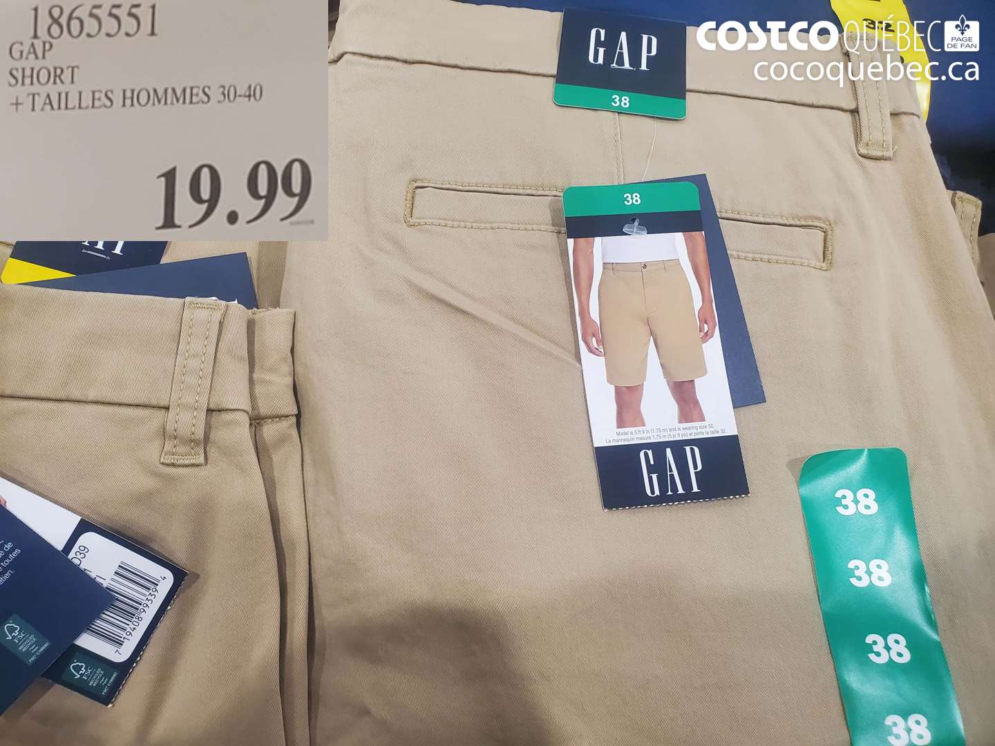 1865551 GAP SHORT + TAILLES HOMMES 30-40 $19.99