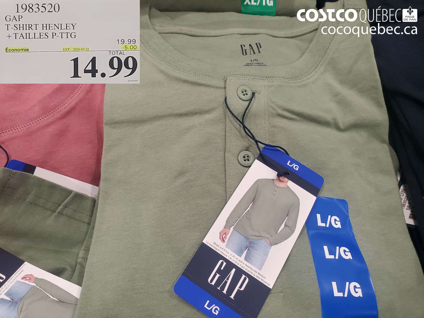 1983520 GAP T-SHIRT HENLEY + TAILLES P-PTG ($5.00 INSTANT SAVINGS EXPIRES ON 2026-03-22) $14.99