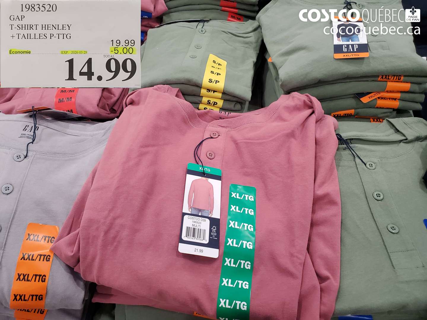1983520 GAP T-SHIRT HENLEY + TAILLES P-PTG ($5.00 INSTANT SAVINGS EXPIRES ON 2026-03-29) $14.99