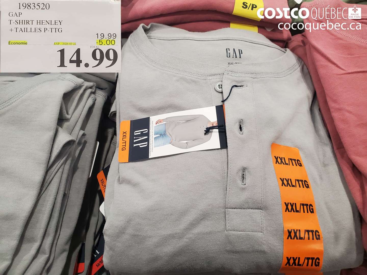 1983520 GAP T-SHIRT HENLEY + TAILLES P-TTG ($5.00 INSTANT SAVINGS EXPIRES ON 2026-03-22) $14.99