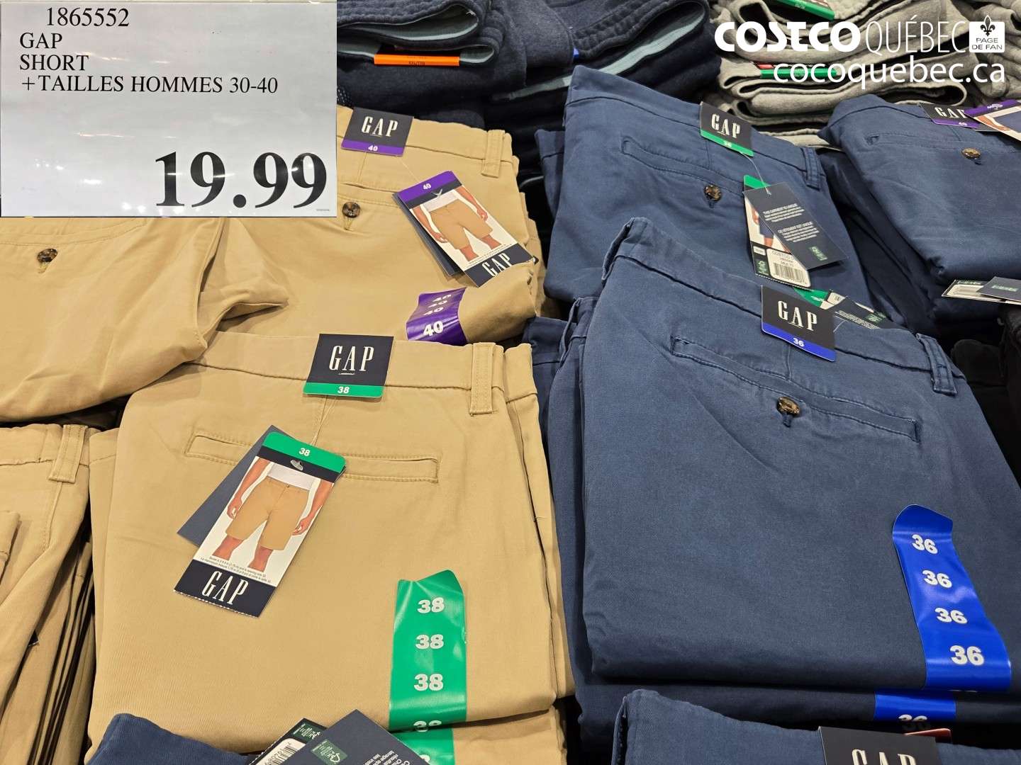 1865552 GAP SHORT + TAILLES HOMMES 30-40 $19.99