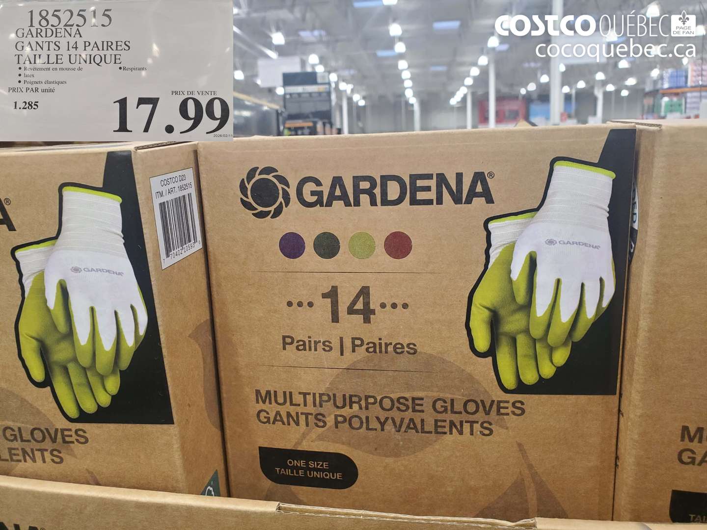 1852515 GARDENA GANTS 14 PAIRES TAILLE UNIQUE (EXPIRES ON 2026-02-11) $17.99