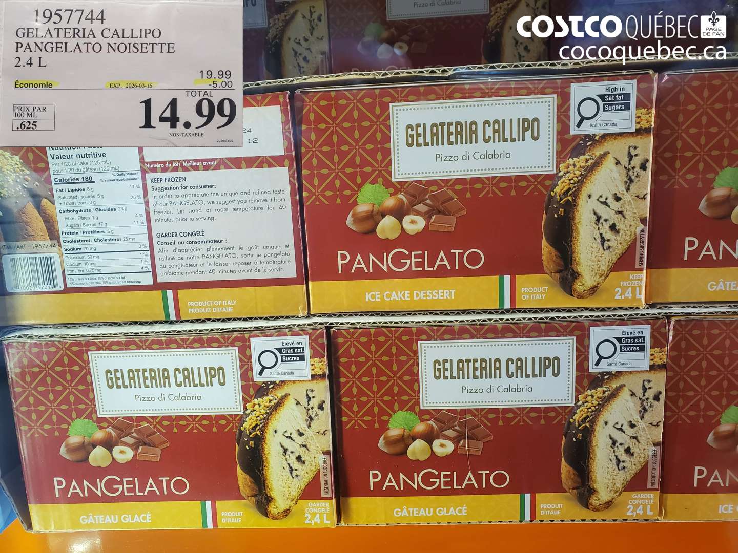 1957744 GELATERIA CALLIPO PANGELATO NOISETTE 2.4 L ($5.00 INSTANT SAVINGS EXPIRES ON 2026-03-15) $14.99