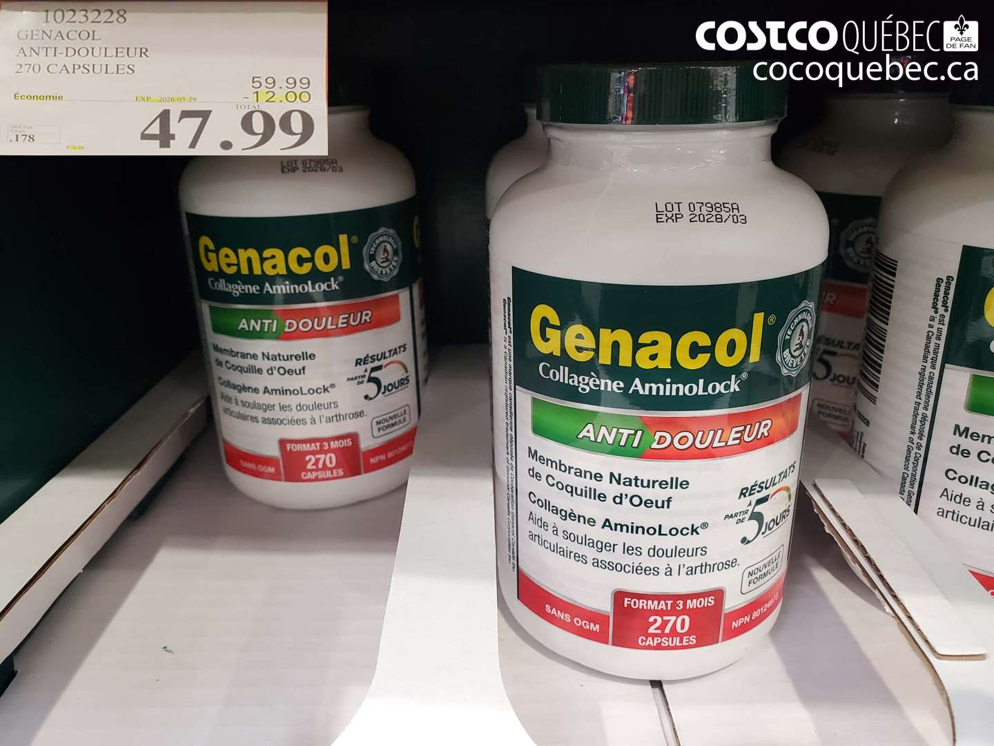 1023228 GENACOL ANTI-DOULEUR 270 CAPSULES ($12.00 INSTANT SAVINGS EXPIRES ON 2026-03-29) $47.99
