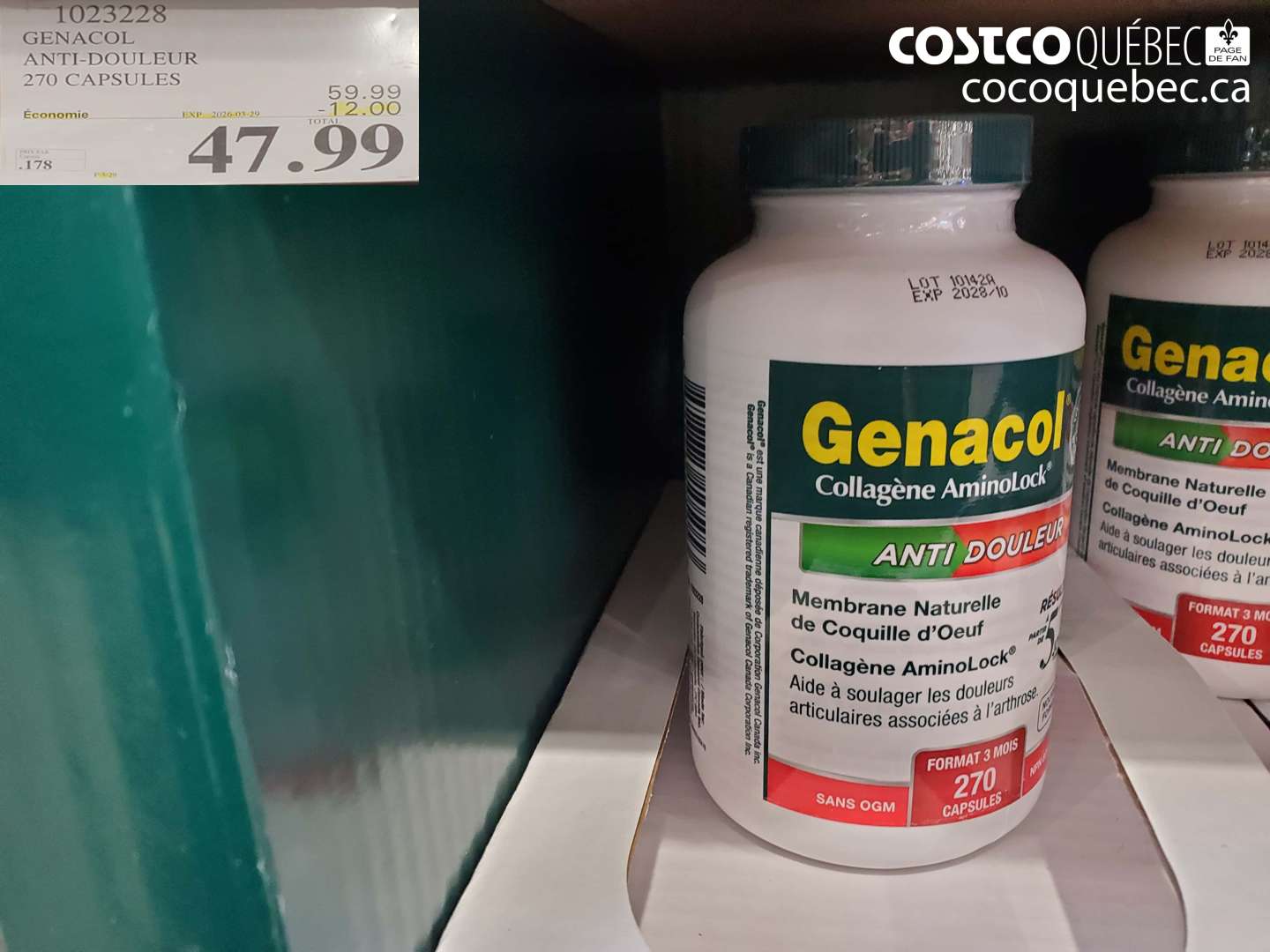 1023228 GENACOL ANTI-DOULEUR 270 CAPSULES ($12.00 INSTANT SAVINGS EXPIRES ON 2026-03-29) $47.99