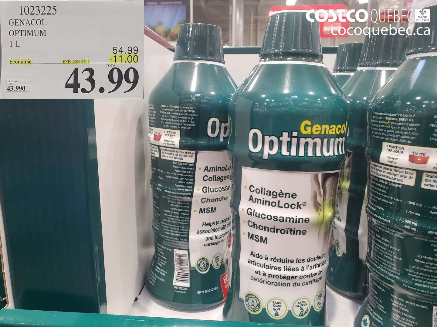 1023225 GENACOL OPTIMUM 1 L ($11.00 INSTANT SAVINGS EXPIRES ON 2026-03-15) $43.99