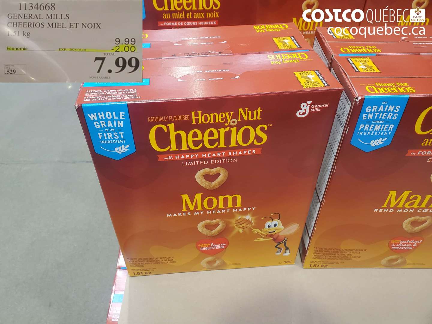 1134668 GENERAL MILLS CHEERIOS MIEL ET NOIX 1.51 KG ($2.00 INSTANT SAVINGS EXPIRES ON 2026-03-08) $7.99