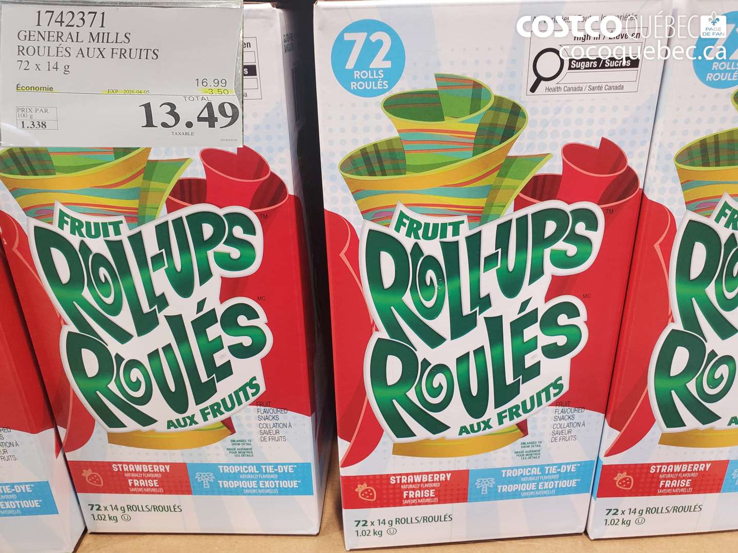 1742371 GENERAL MILLS ROULÉS AUX FRUITS 72 X 14 G ($3.50 INSTANT SAVINGS EXPIRES ON 2026-04-05) $13.49
