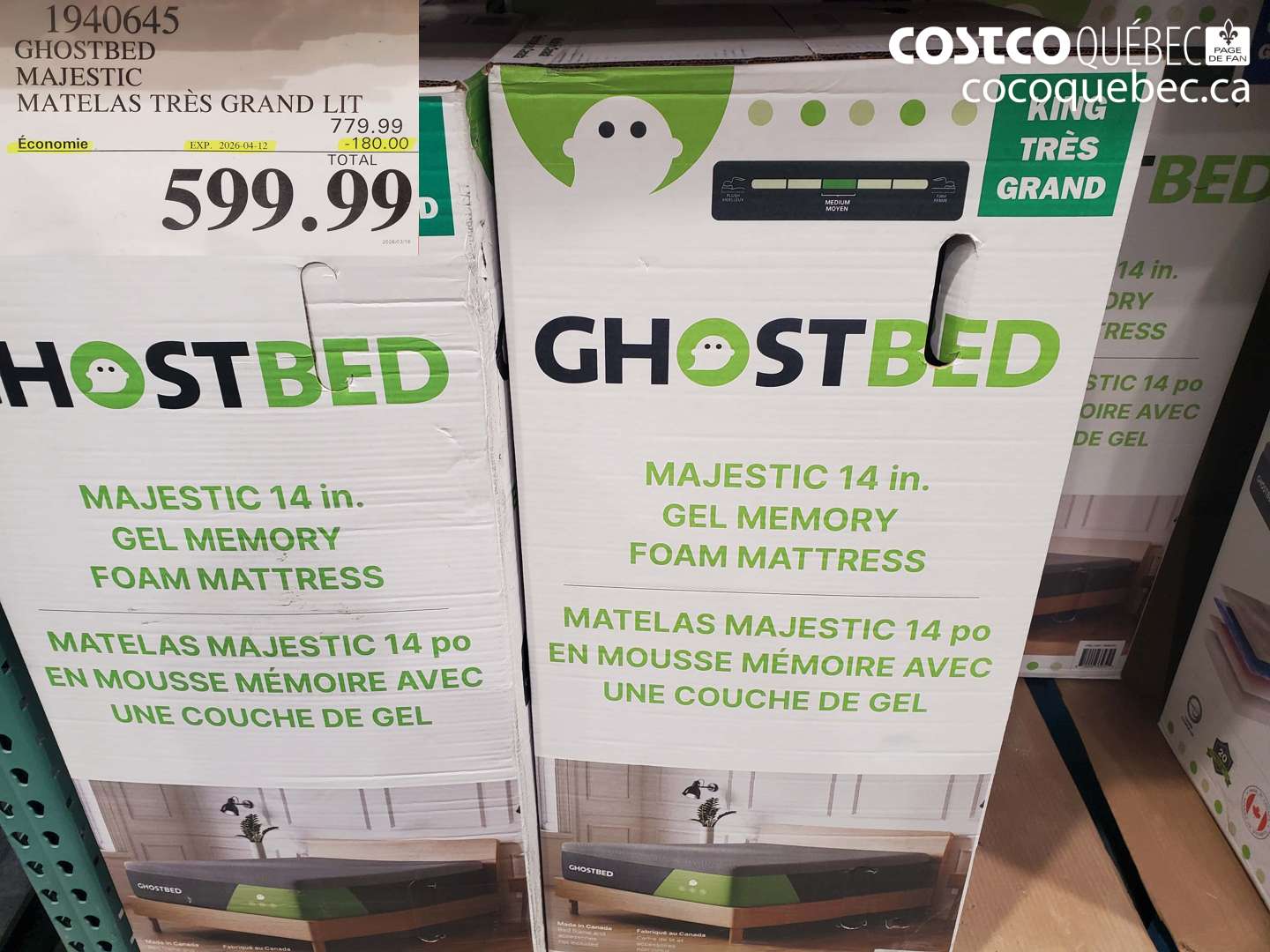 1940645 GHOSTBED MAJESTIC MATELAS TRÈS GRAND LIT ($180.00 INSTANT SAVINGS EXPIRES ON 2026-04-12) $599.99