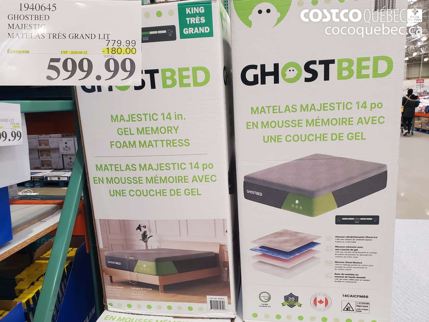 1940645 GHOSTBED MAJESTIC MATELAS TRÈS GRAND LIT ($180.00 INSTANT SAVINGS EXPIRES ON 2026-04-12) $599.99
