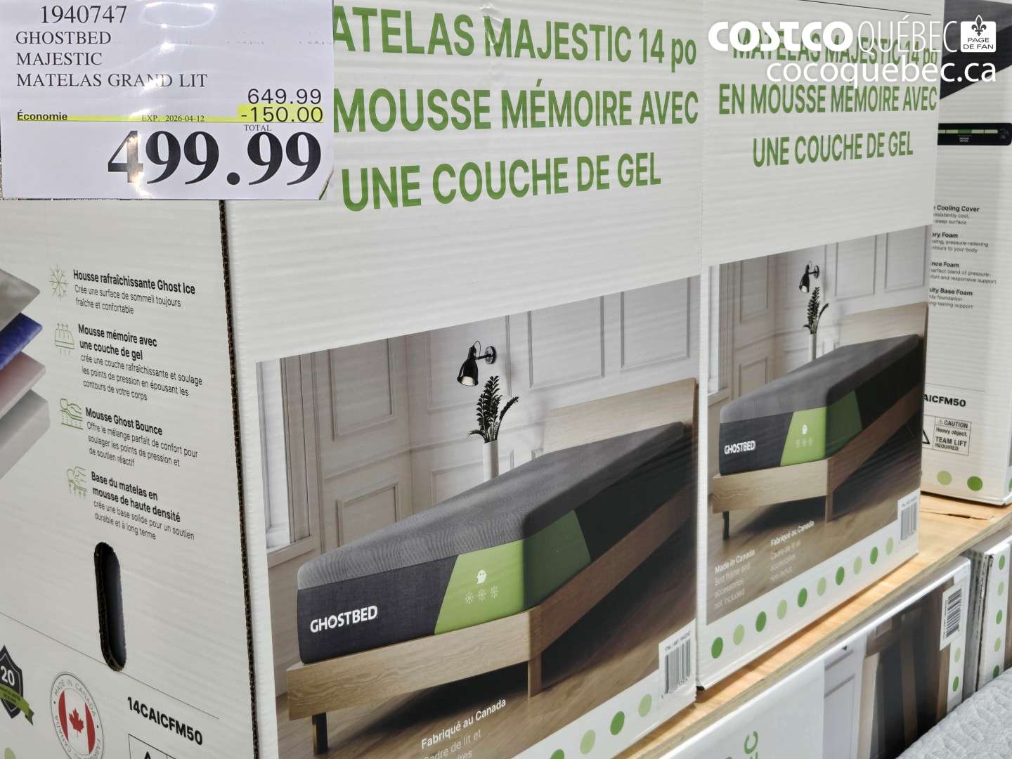 1940747 GHOSTBED MAJESTIC MATELAS GRAND LIT ($150.00 INSTANT SAVINGS EXPIRES ON 2026-04-12) $499.99