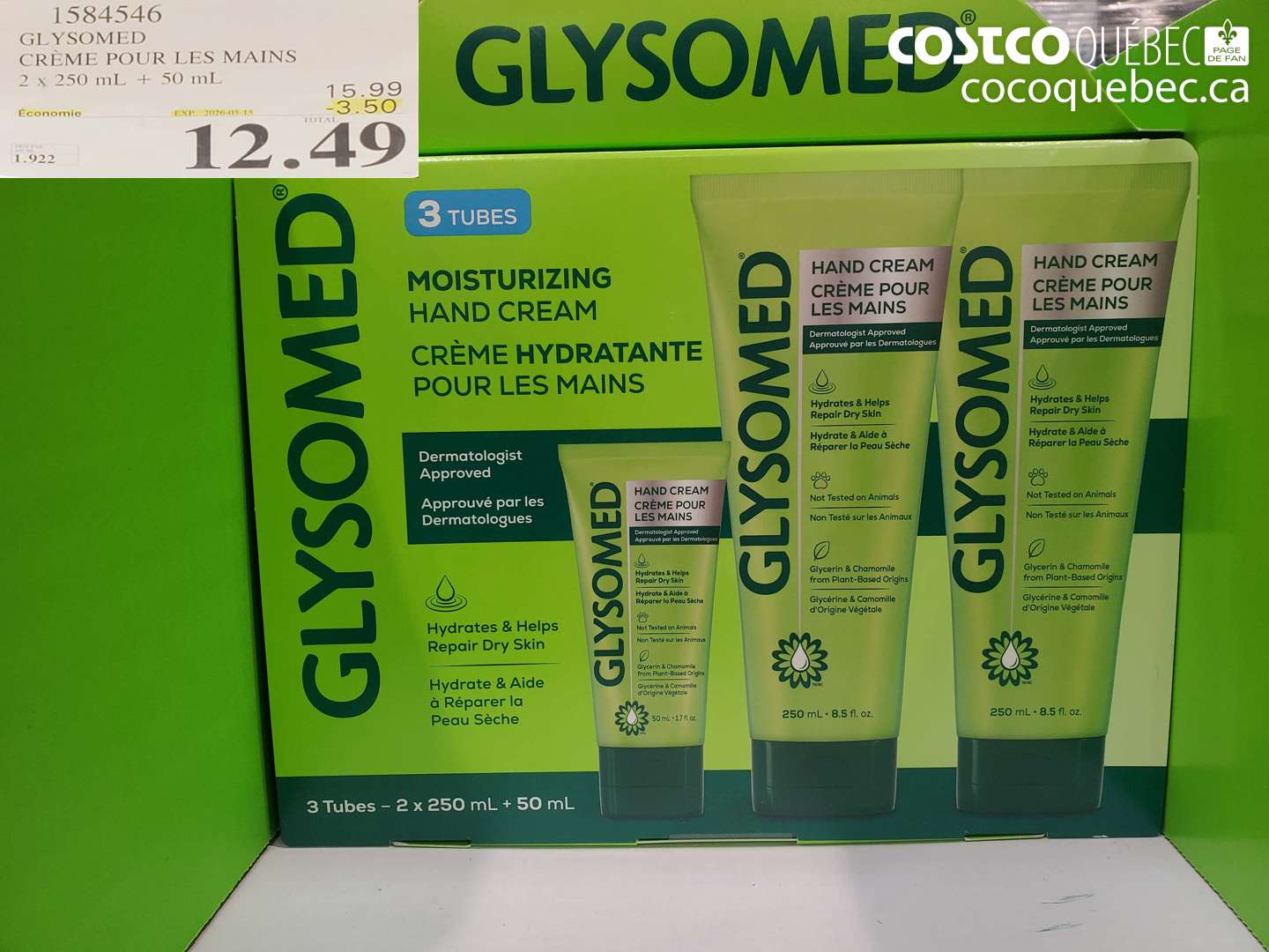 1584546 GLYSOMED CRÈME POUR LES MAINS 2 X 250 ML + 50 ML ($3.50 INSTANT SAVINGS EXPIRES ON 2026-03-15) $12.49