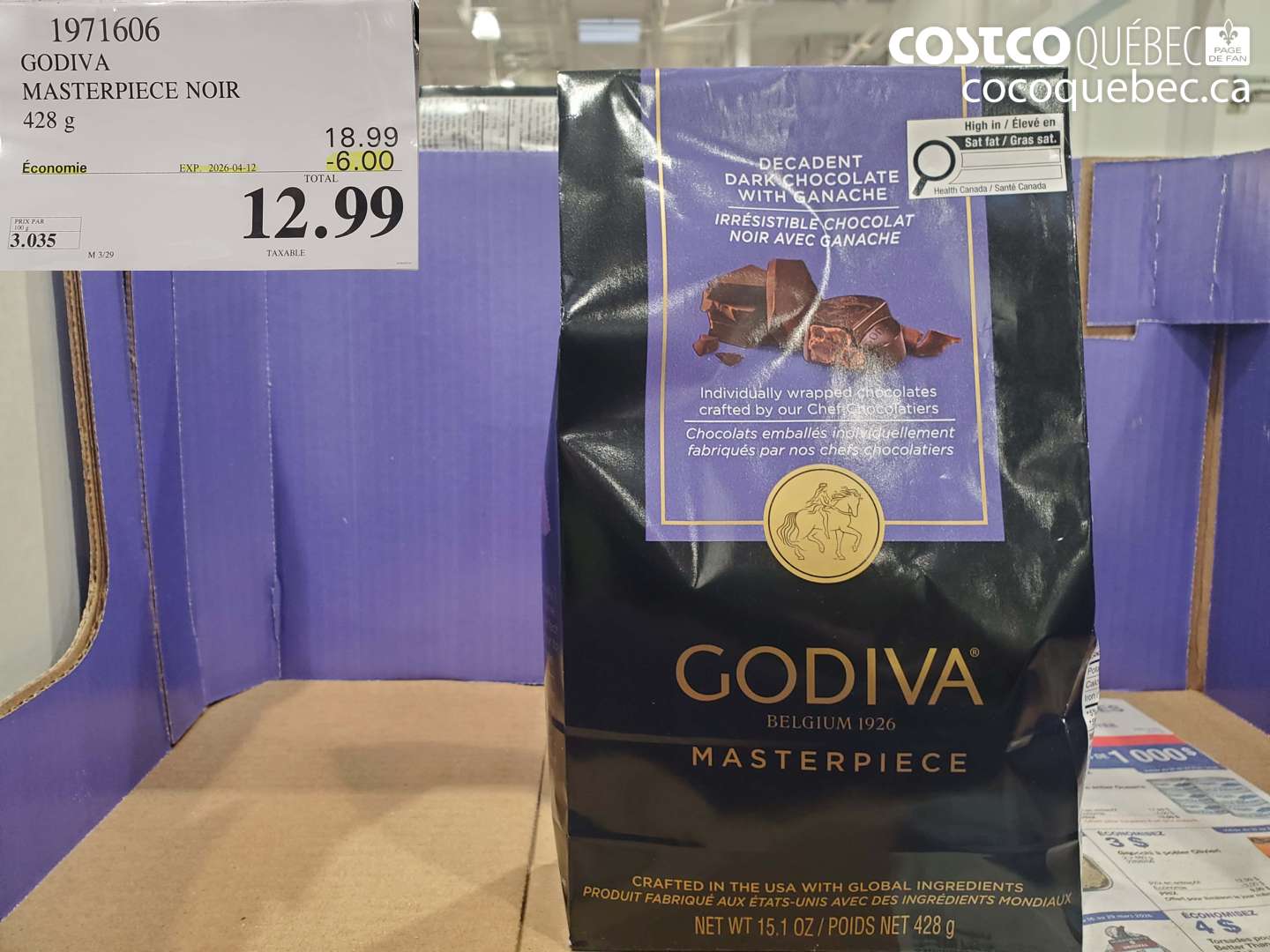 1971606 GODIVA MASTERPIECE NOIR 428 G ($6.00 INSTANT SAVINGS EXPIRES ON 2026-04-12) $12.99