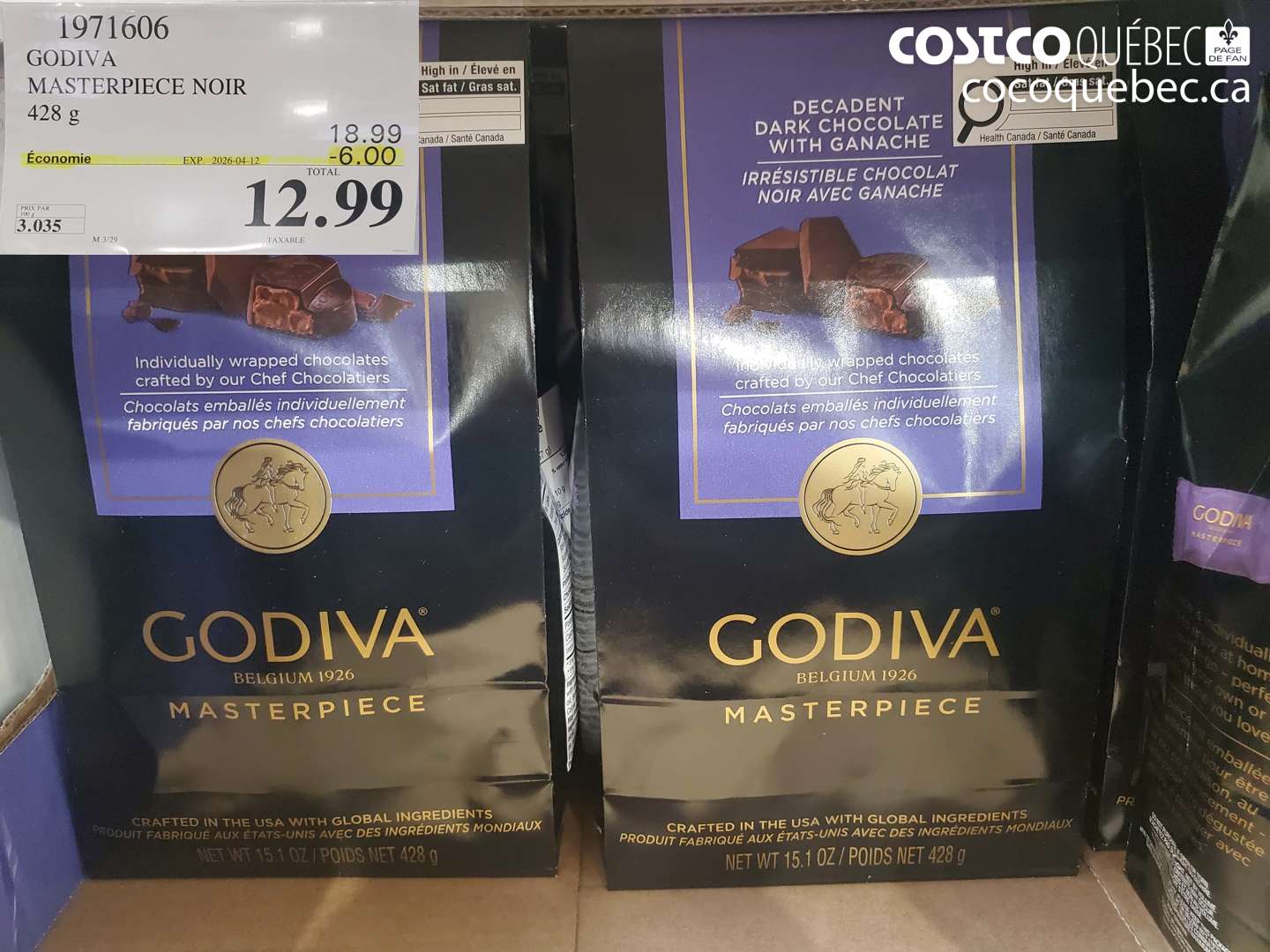 1971606 GODIVA MASTERPIECE NOIR 428 G ($6.00 INSTANT SAVINGS EXPIRES ON 2026-04-12) $12.99