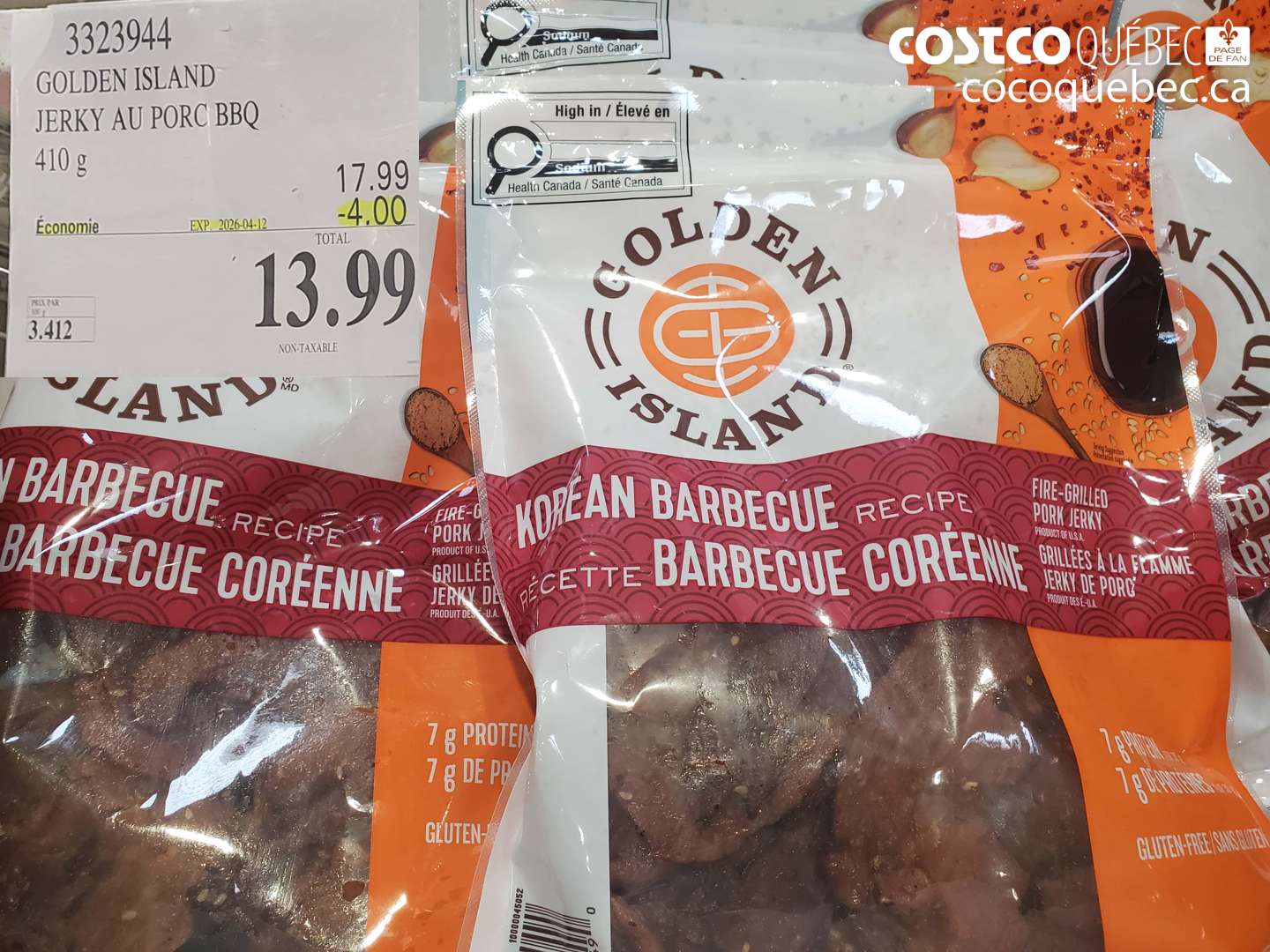 3323944 GOLDEN ISLAND JERKY AU PORC BBQ 410 G ($4.00 INSTANT SAVINGS EXPIRES ON 2026-04-12) $13.99