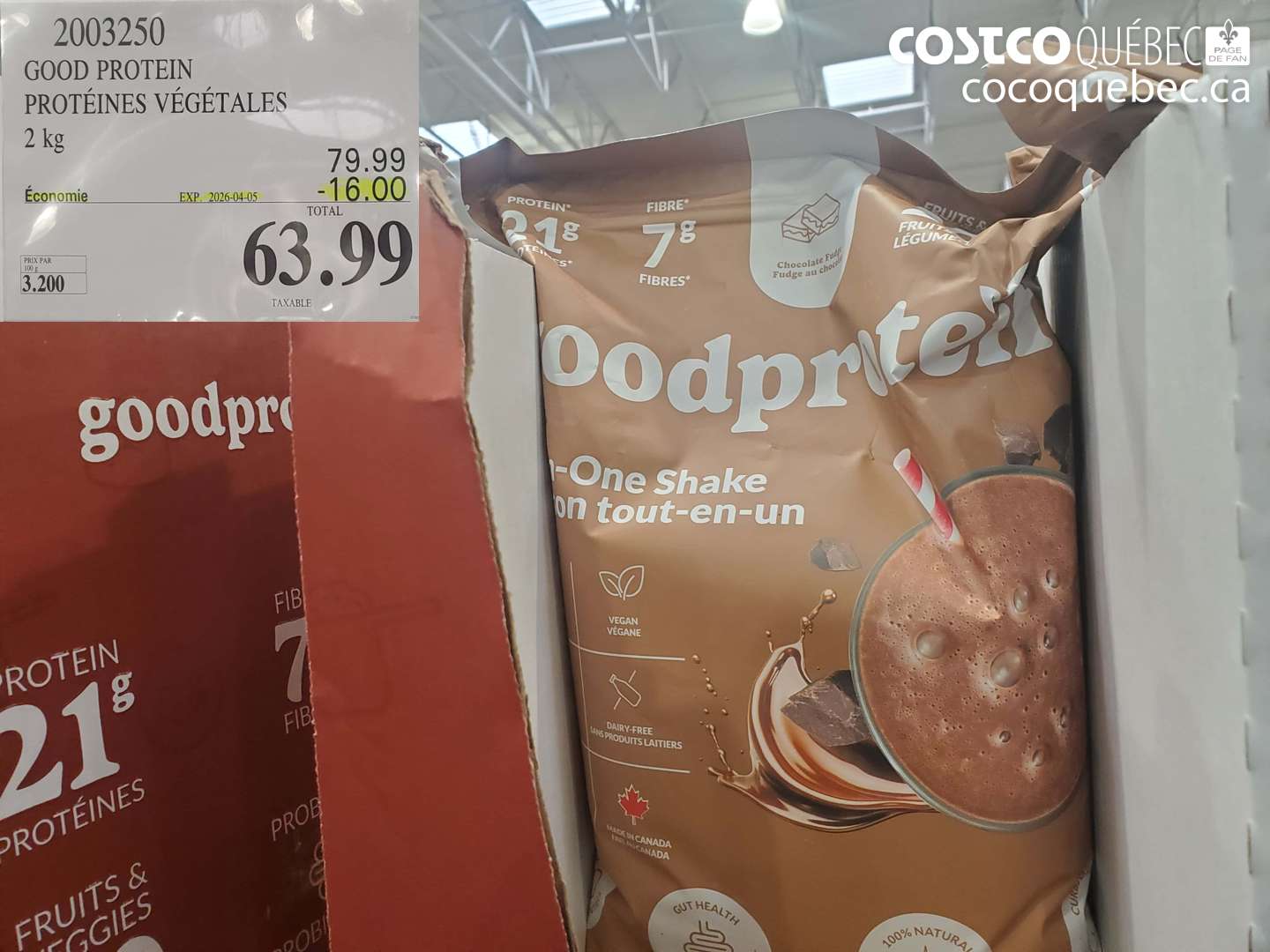 2003250 GOOD PROTEIN PROTÉINES VÉGÉTALES 2 KG ($16.00 INSTANT SAVINGS EXPIRES ON 2026-04-05) $63.99