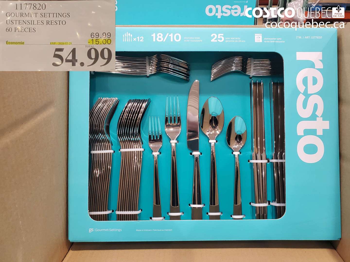 1177820 GOURMET SETTINGS USTENSILES RESTO 60 PIECES ($15.00 INSTANT SAVINGS EXPIRES ON 2026-03-29) $54.99